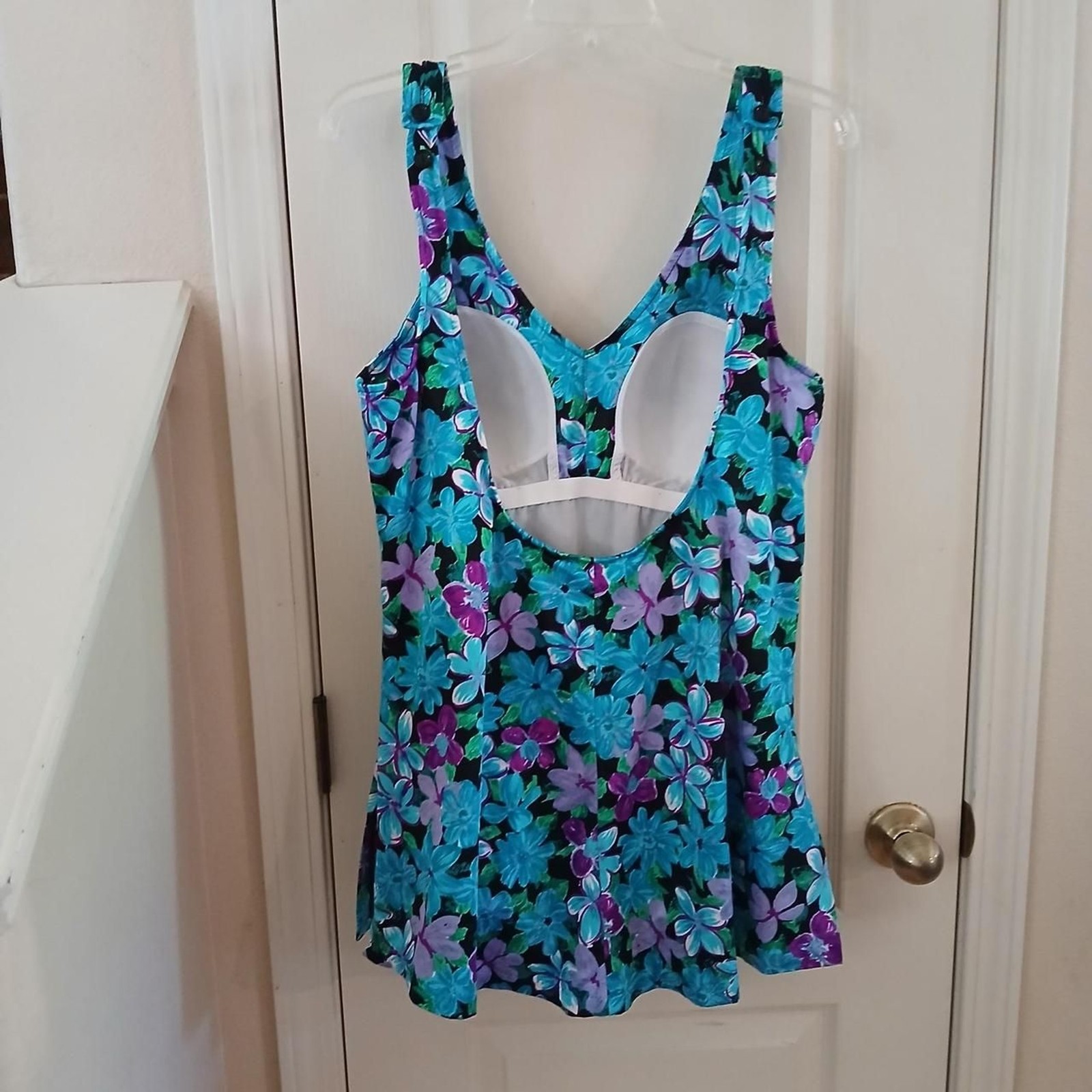 Vintage 80s Maxine of Hollywood All Over Tropical Floral One-Piece Swim Dress