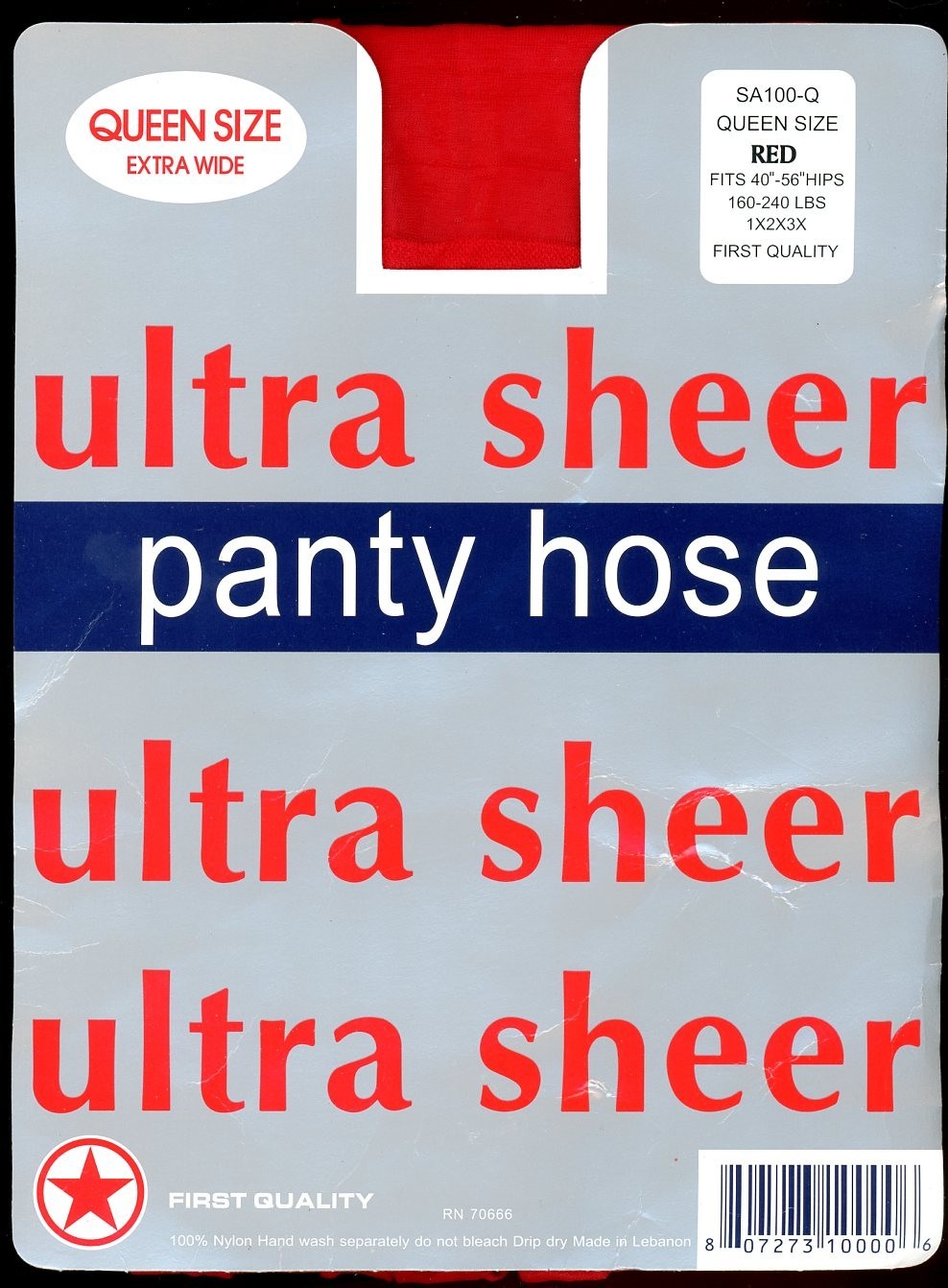 Vintage Nylon Panty Hose – Ultra Sheer – NOS Queen Size 40″-56″ Hips CHERRY RED
