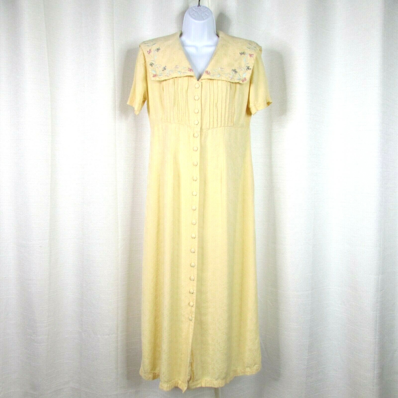 Vintage Karin Stevens Size 10 Long Dress Beaded Square Collar Button Cottagecore