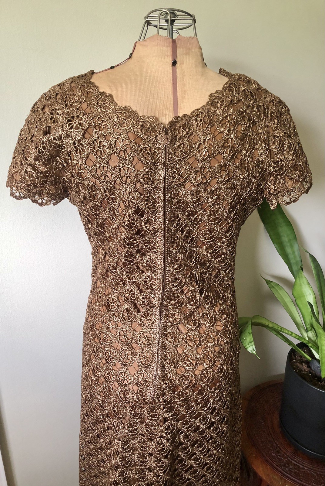 Vintage Italian Woven Raffia Latte Brown Dress