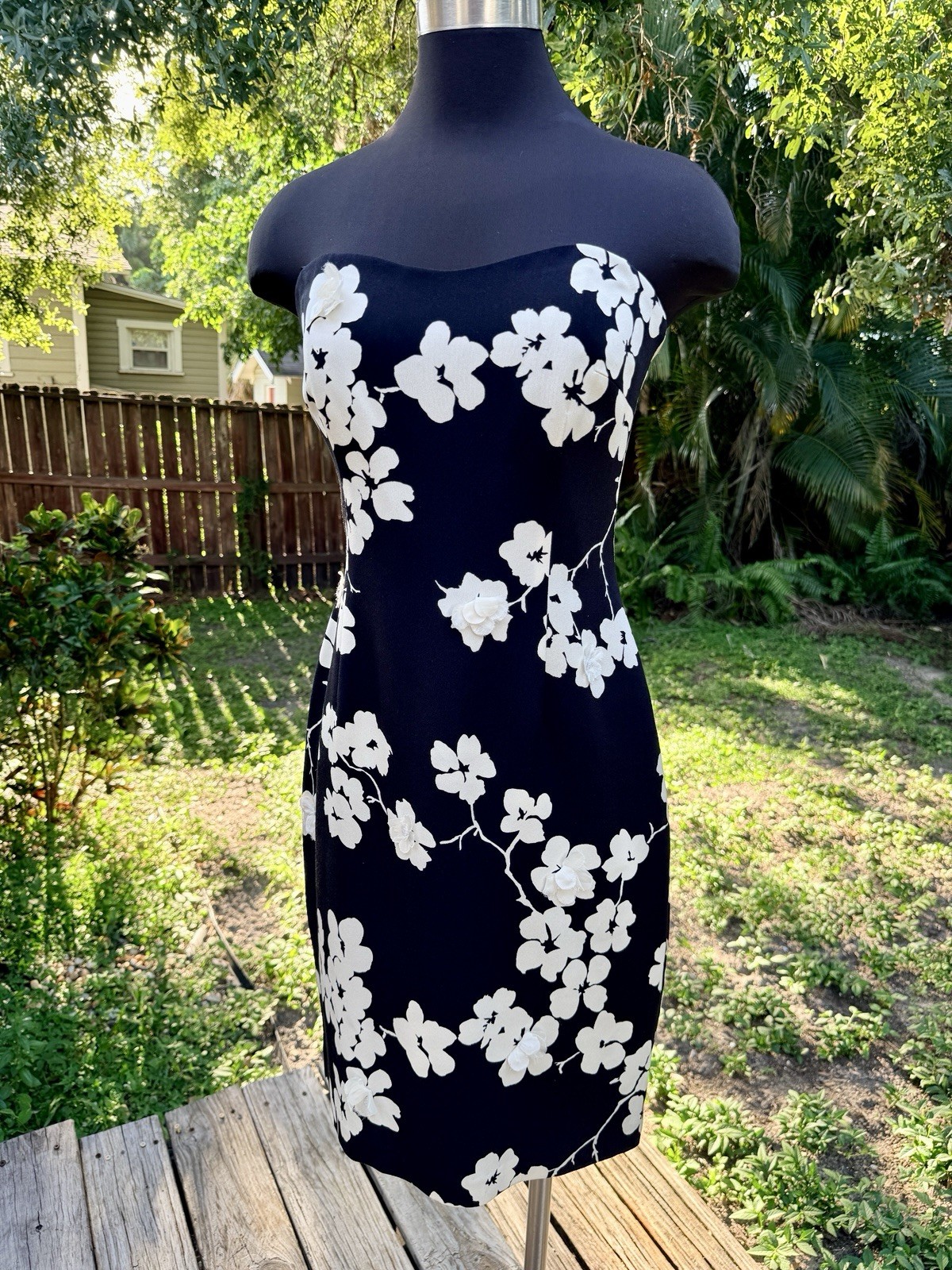 Vintage 90s 2000s David Meister Silk Floral Strapless Mini Dress