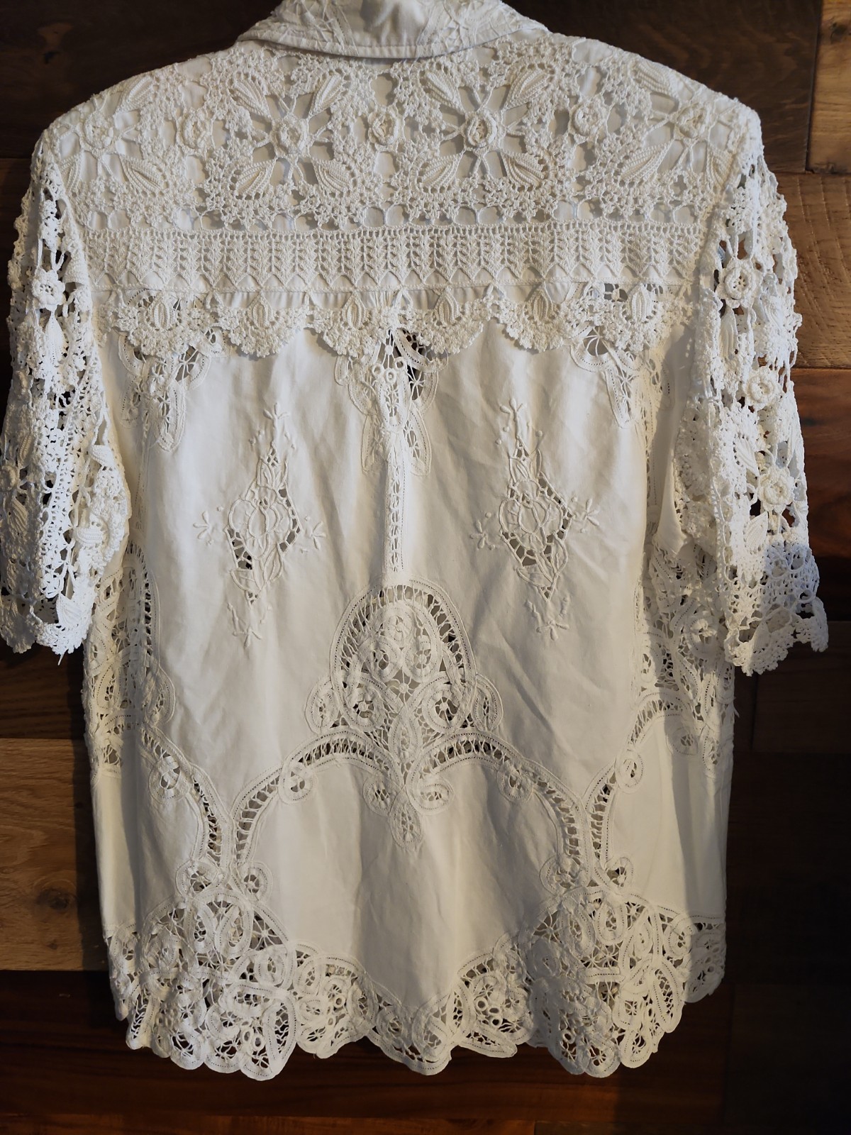 Lims Lace Button Up Blouse Women’s Medium Vintage White Short Sleeve