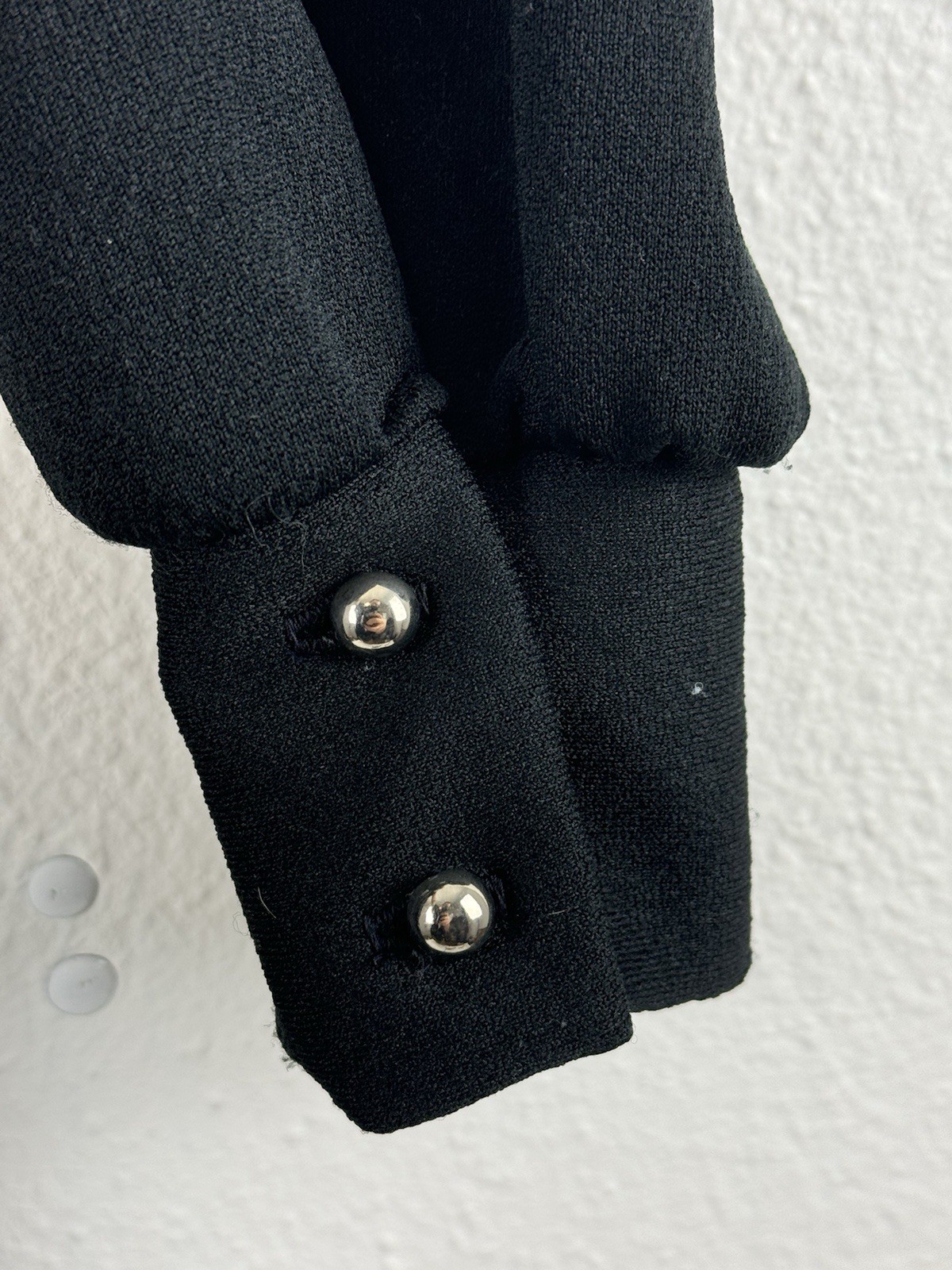 Vintage 1970s Montgomery Ward Black Dress High Collar Chest Cut Out