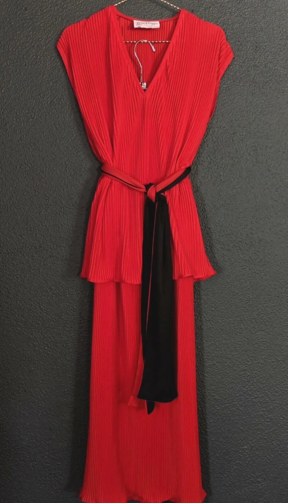 Vintage Three Flaggs Accordian Pleat Red Blouse Skirt Set Stunning Edith Flagg M