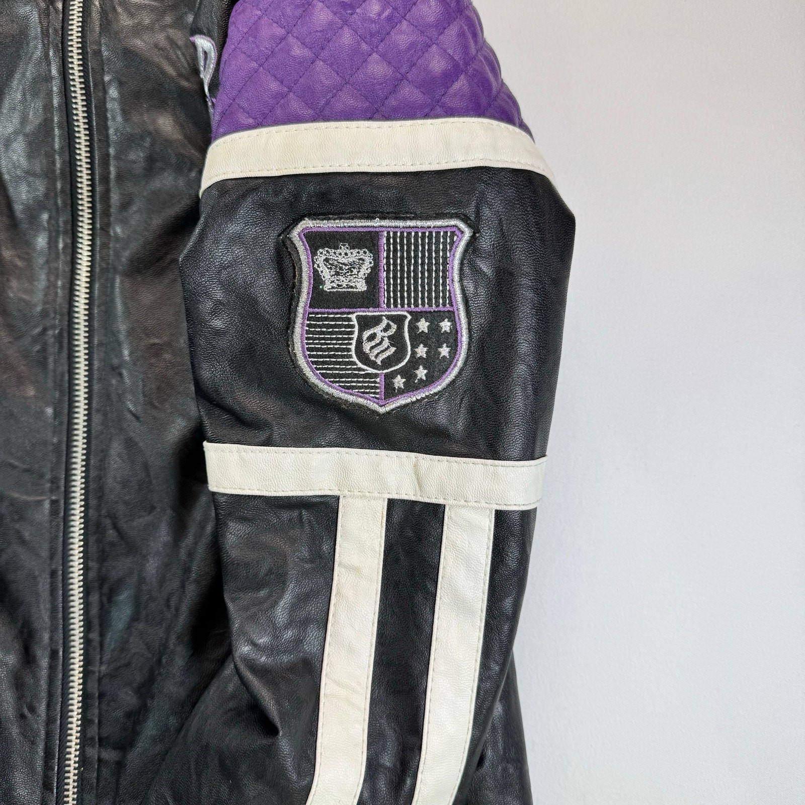 Vtg Rocawear Moto Jacket Black Purple Quilted Patch Women S XS/S Y2K Streetwear