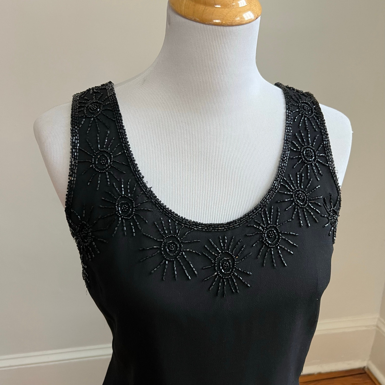 Vintage 90s NWT JKara Black Beaded Cocktail Dress and Sheer Embellished Jacket 8