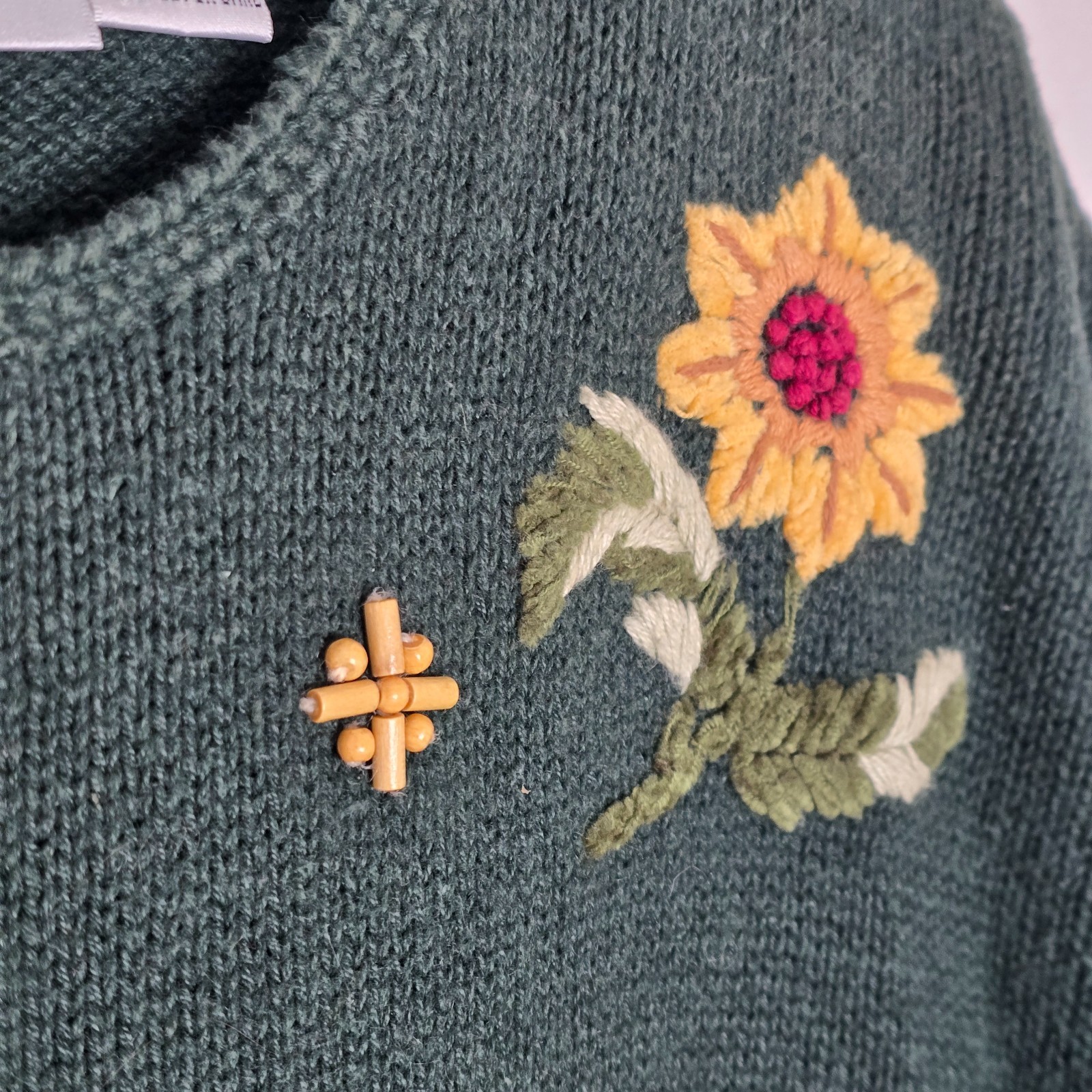 Fashion Bug 55% Ramie M Chunky Sweater Embroidery Beads Forest Fairy Earthy Boho