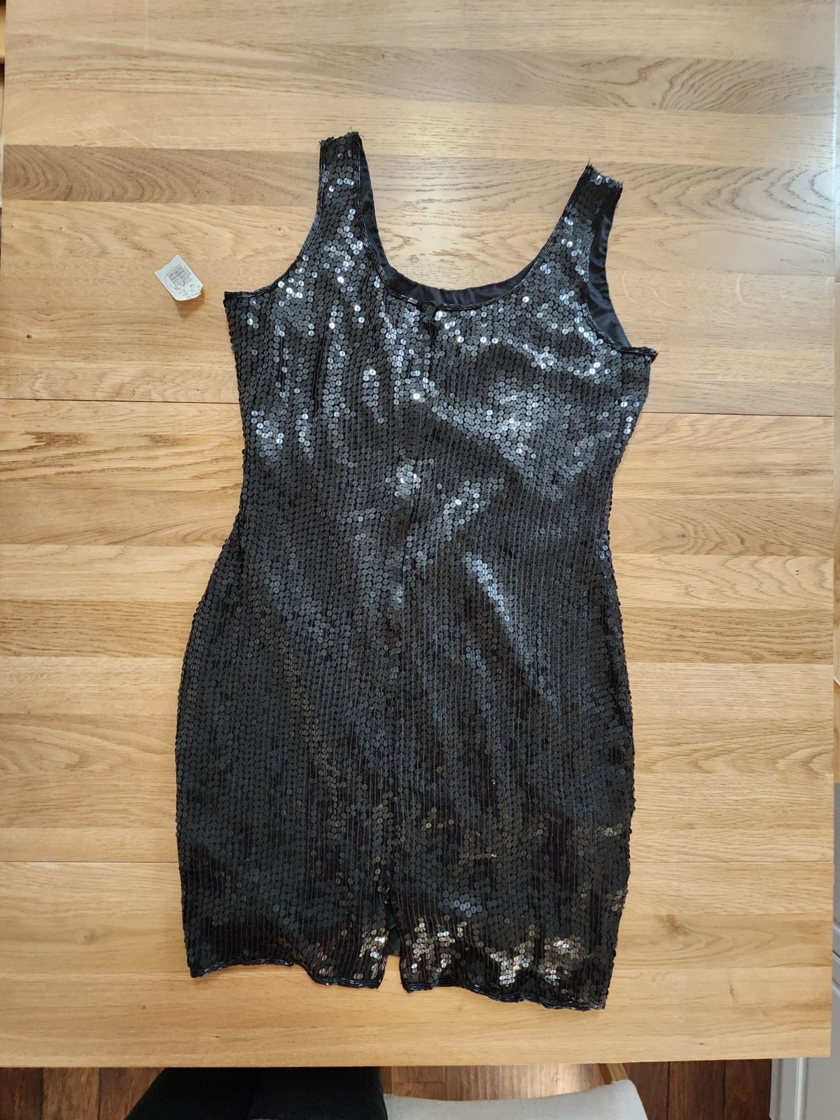 Vtg Y2K 90s Mini Dress 12 Black Silk Sequined Beaded Bodycon NY Club Dance NWT