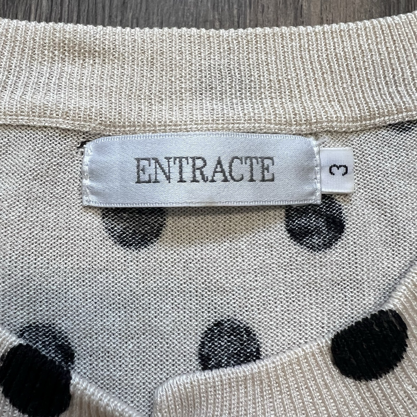 Entracte Vtg Silk Cashmere Polka Dot Crewneck FittedButton Up Knit Cardigan M