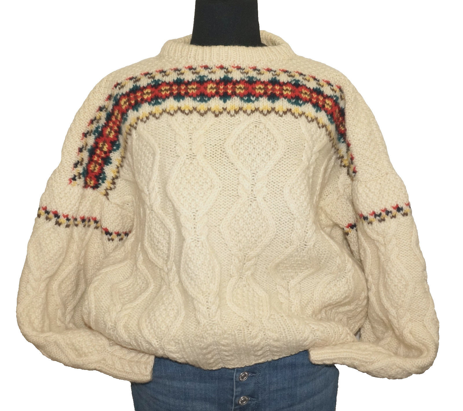 70’s Vintage INVERALLAN Cream & Multicolor 100% Scottish Wool Knit Sweater M/L