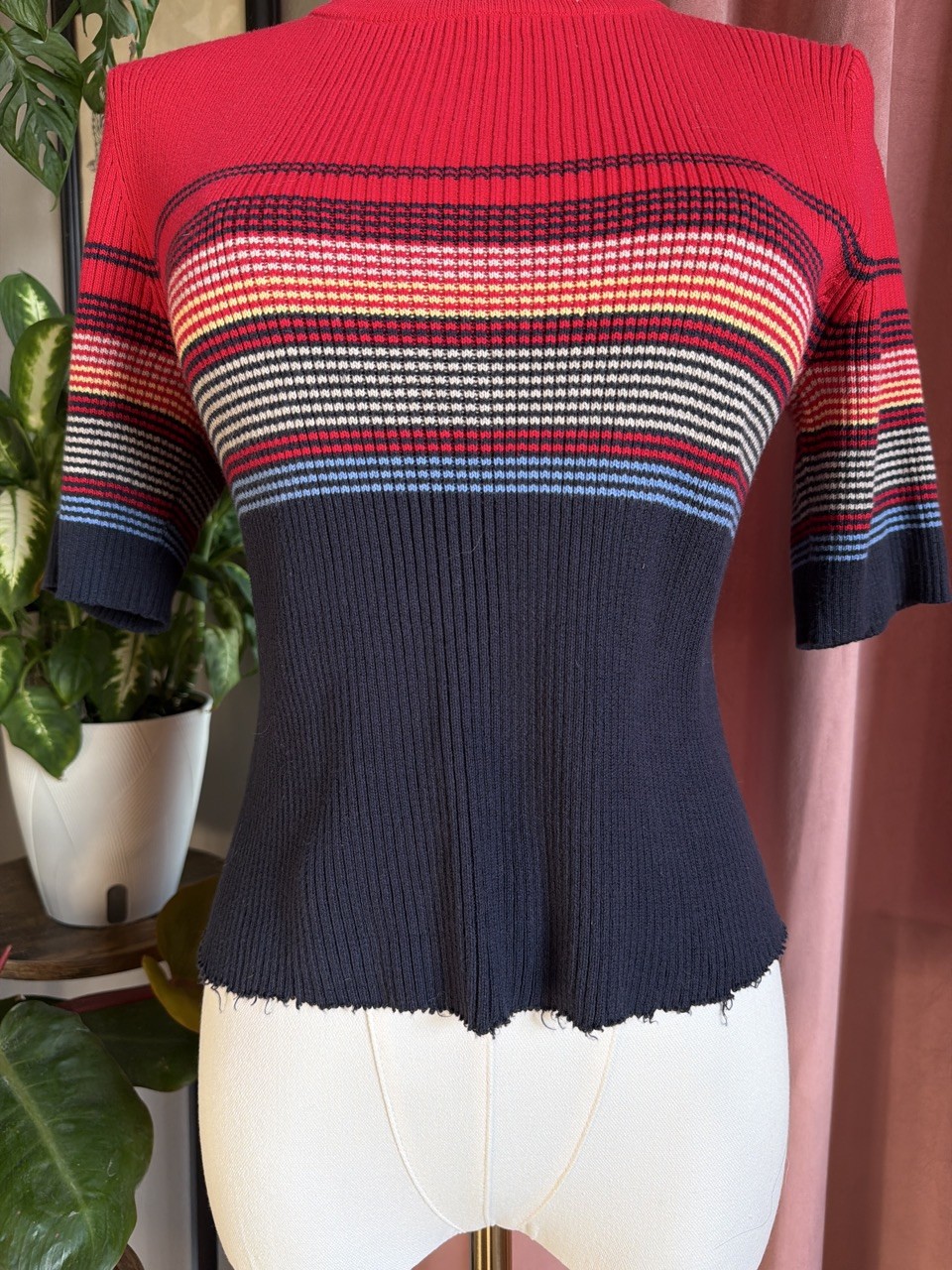 Vintage 90’s Crazy Horse Liz Claiborne Women’s Cotton Top, Red Striped, Size S