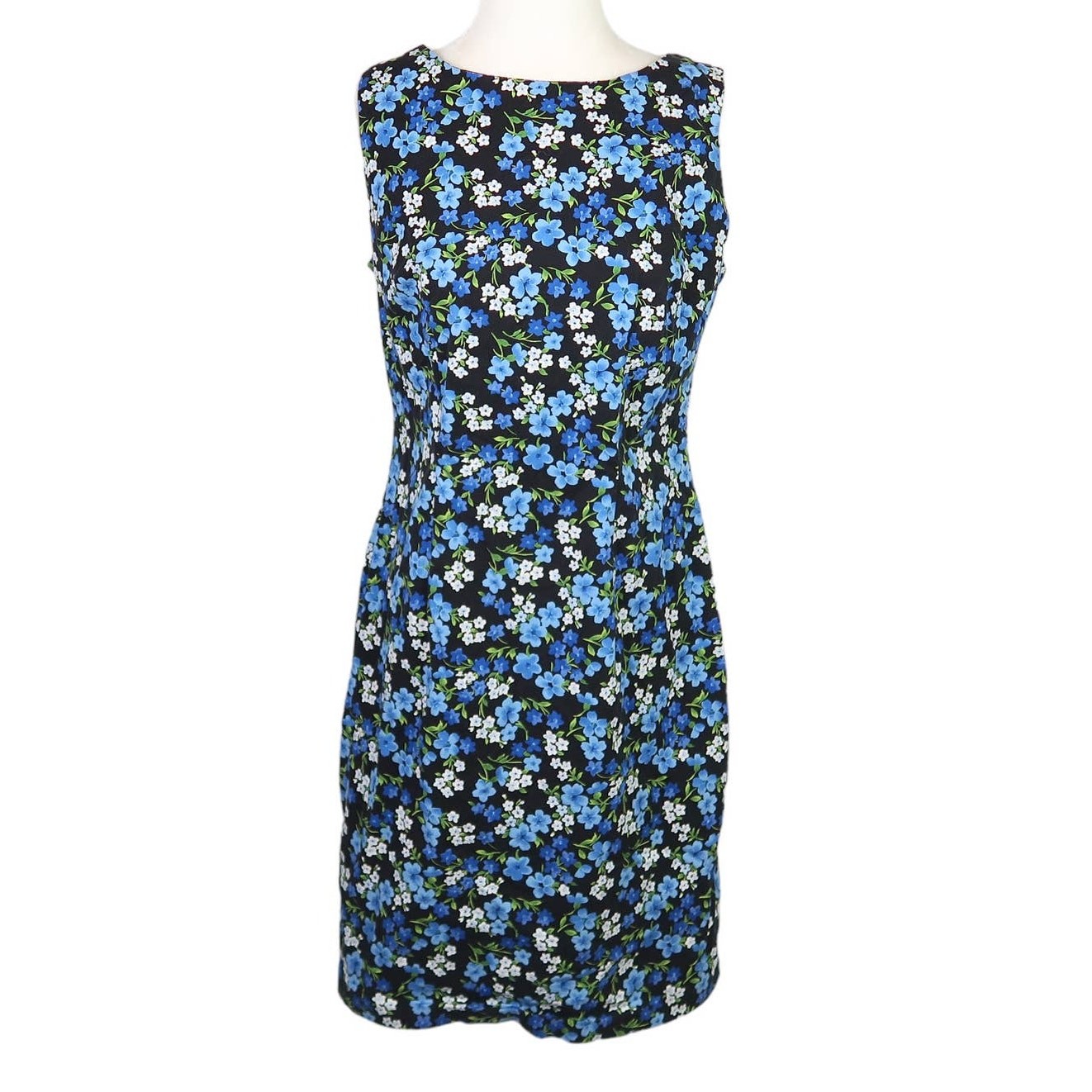 Vintage 90s CDC black and blue floral print mini dress 10