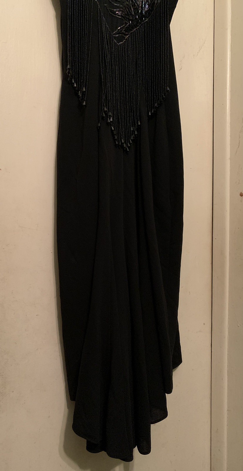 💥VGT 1980s Casadei Halter Beaded Sleeveless Cocktail Dress Black Pencil Dress