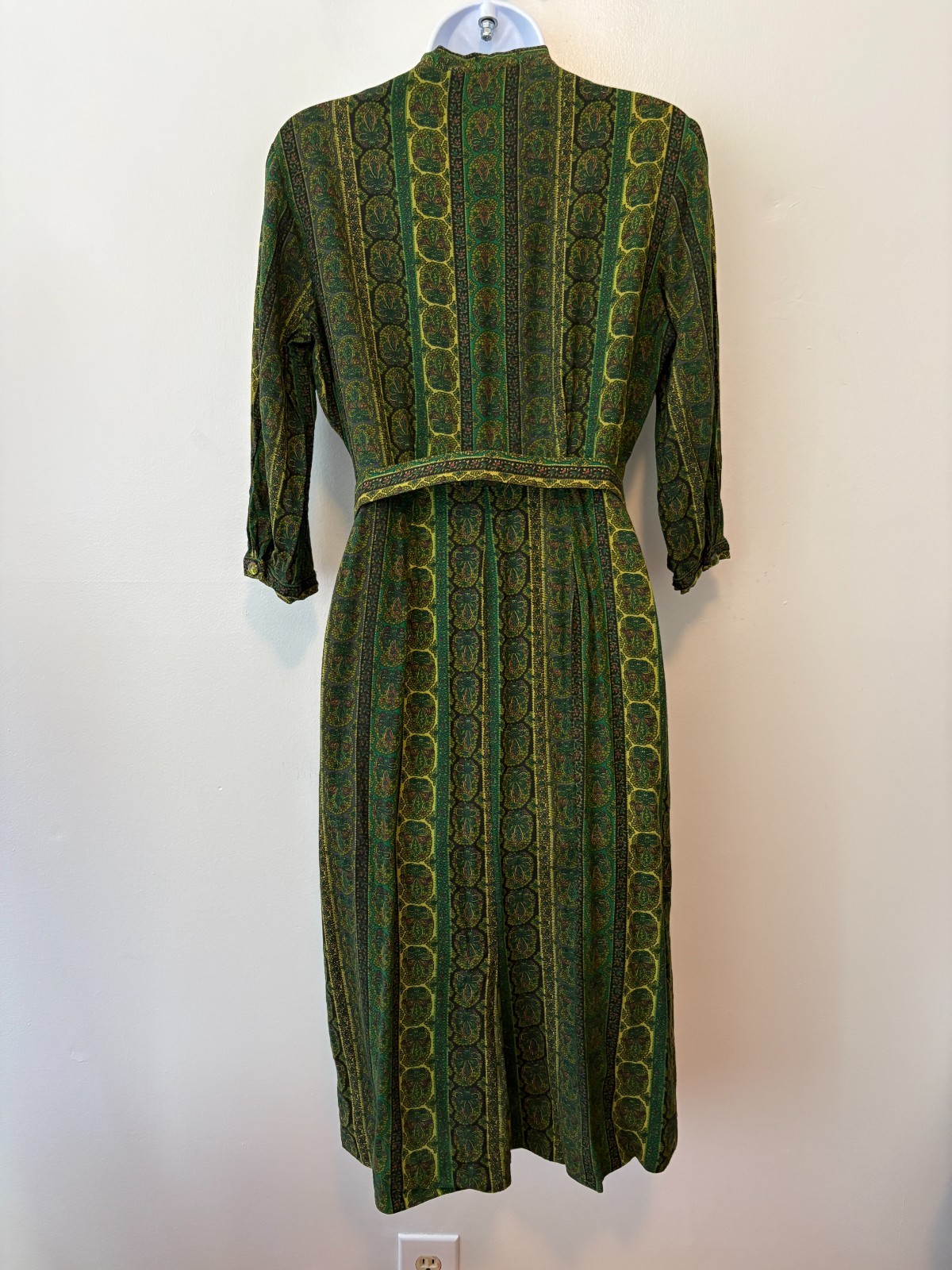 Vintage Handmade Green Dress 3/4 Sleeves Small