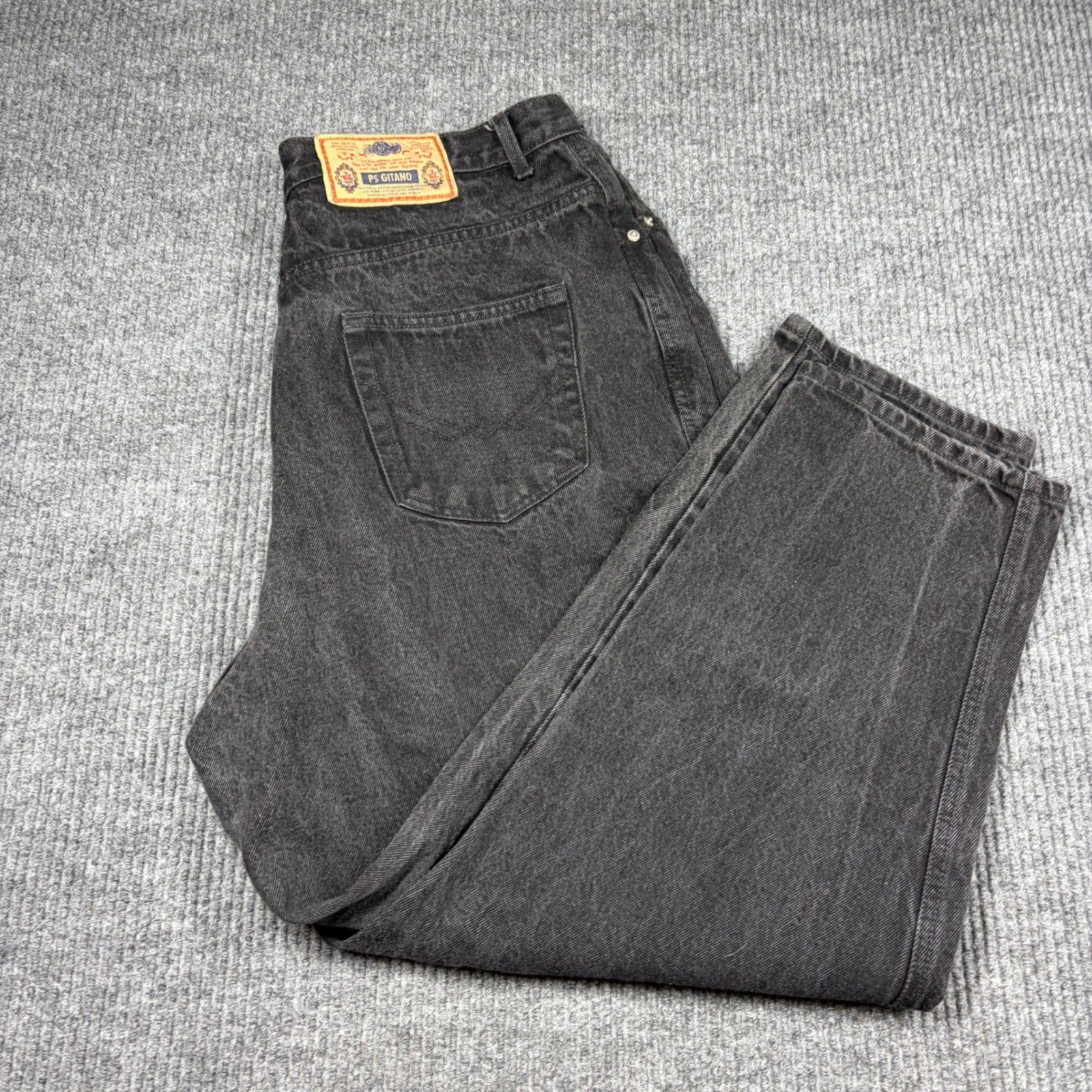 Vintage PS Gitano Jeans Womens 36/22W Short Black High Rise Tapered Leg Denim