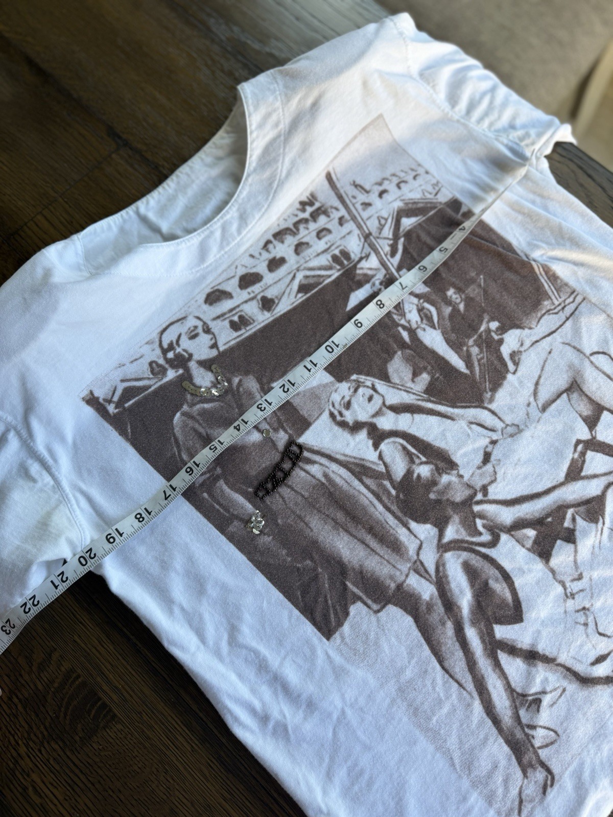 Vintage 80s Olsen Italy Graphic T-Shirt White Cotton Shoulder Pads Size 38 (M-L)