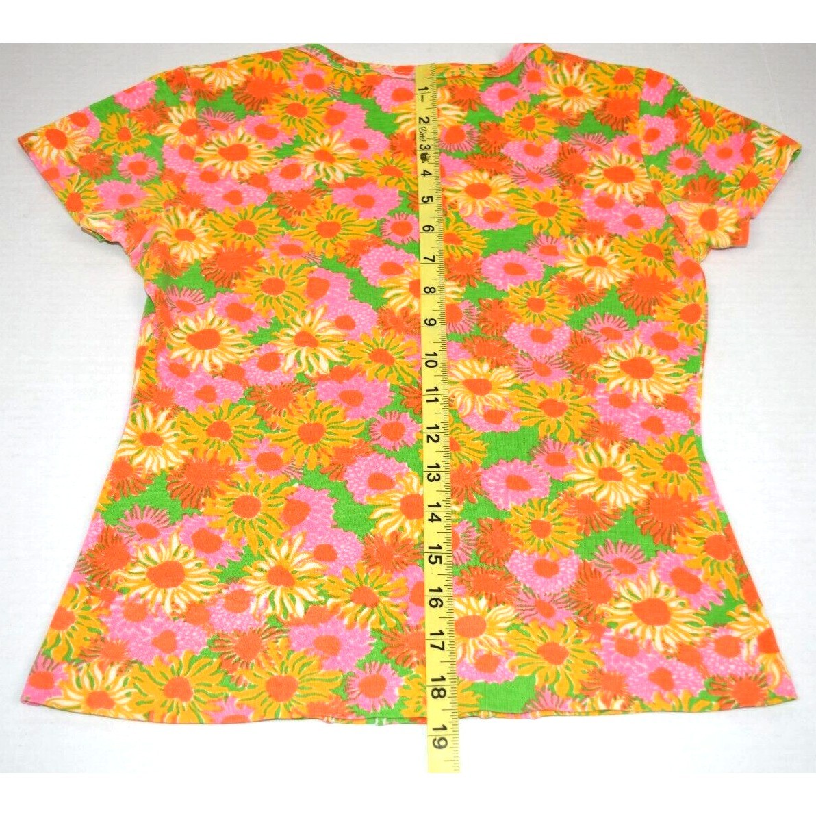 Lilly Pulitzer Liza Top VTG Size S/M 80s Orange Pink Yellow Flower Power Fitted
