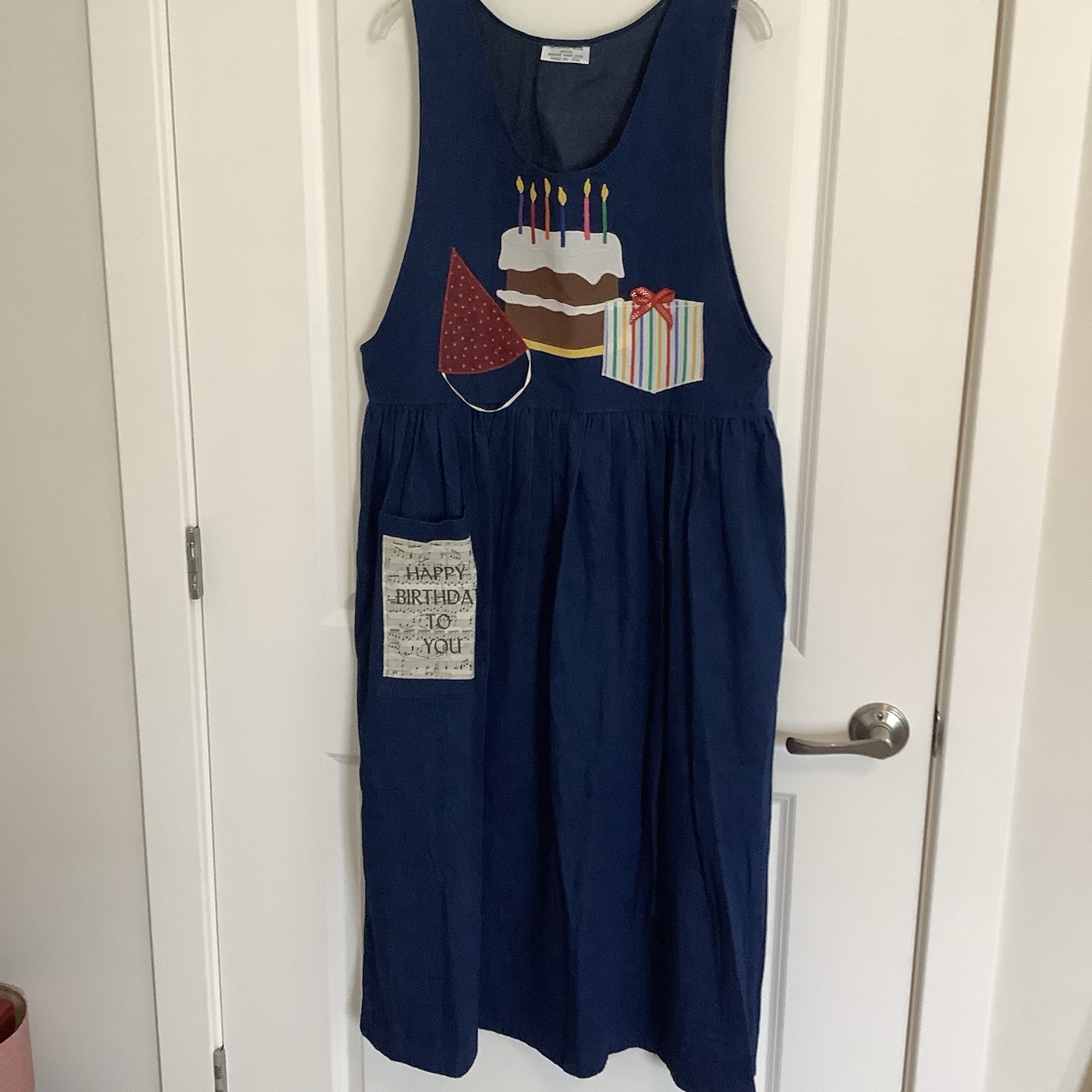 Vintage Blue Denim Happy Birthday Jumper Dress For Teachers Size M