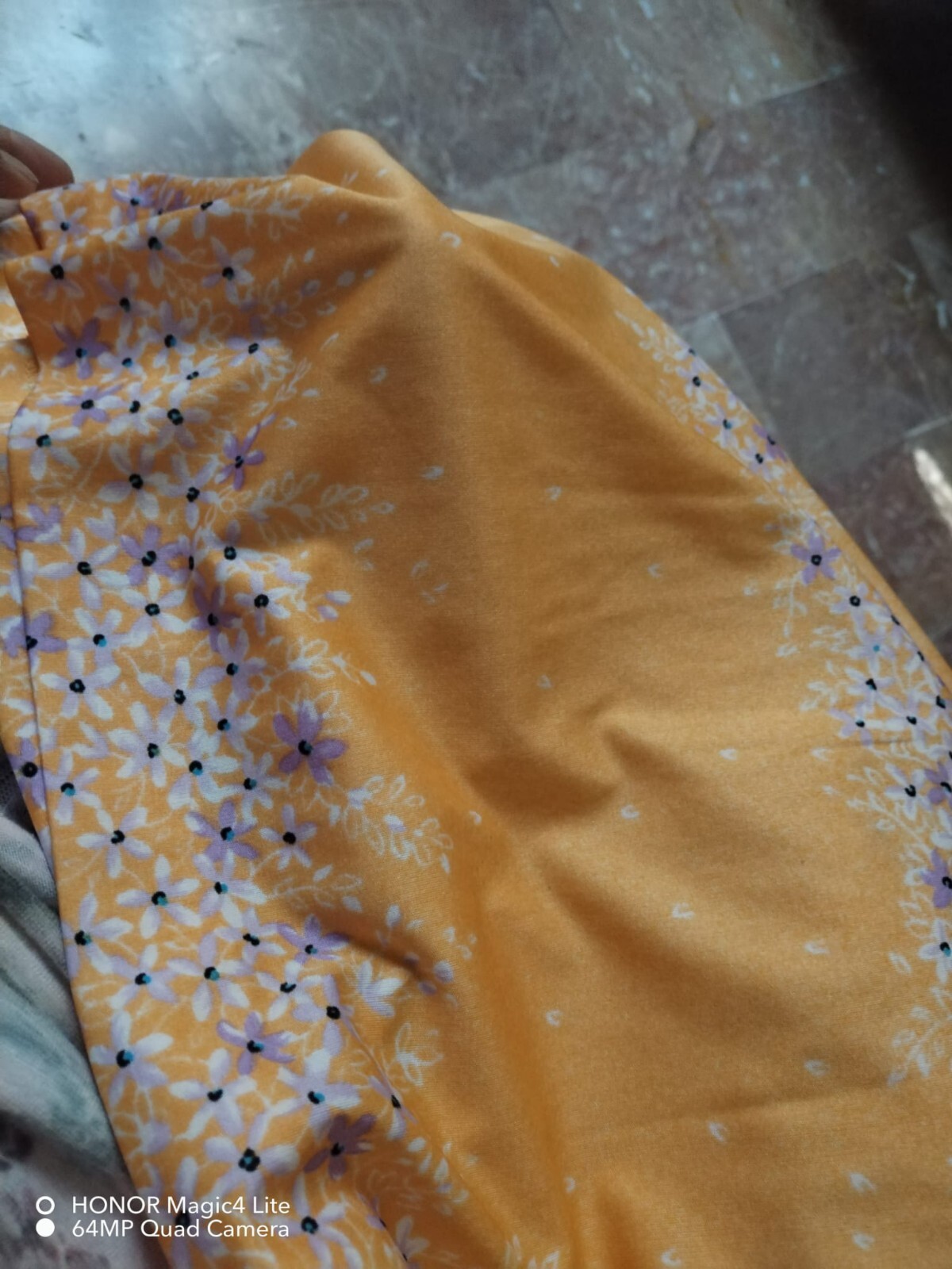 Yellow floral dress, vintage late ’70s, Corelle brand, size 46, made in Italy