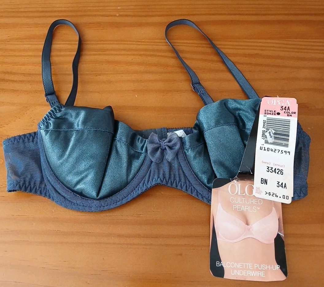Vtg Olga Bra Size 34A Balconette Push-up Underwire Blue Green Style 33426 NWT