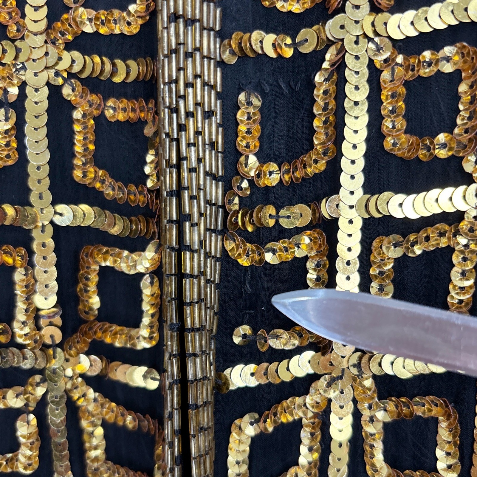 CARINA Vintage Sequin Beaded Jacket Blazer Women’s Medium Black Gold Geometric