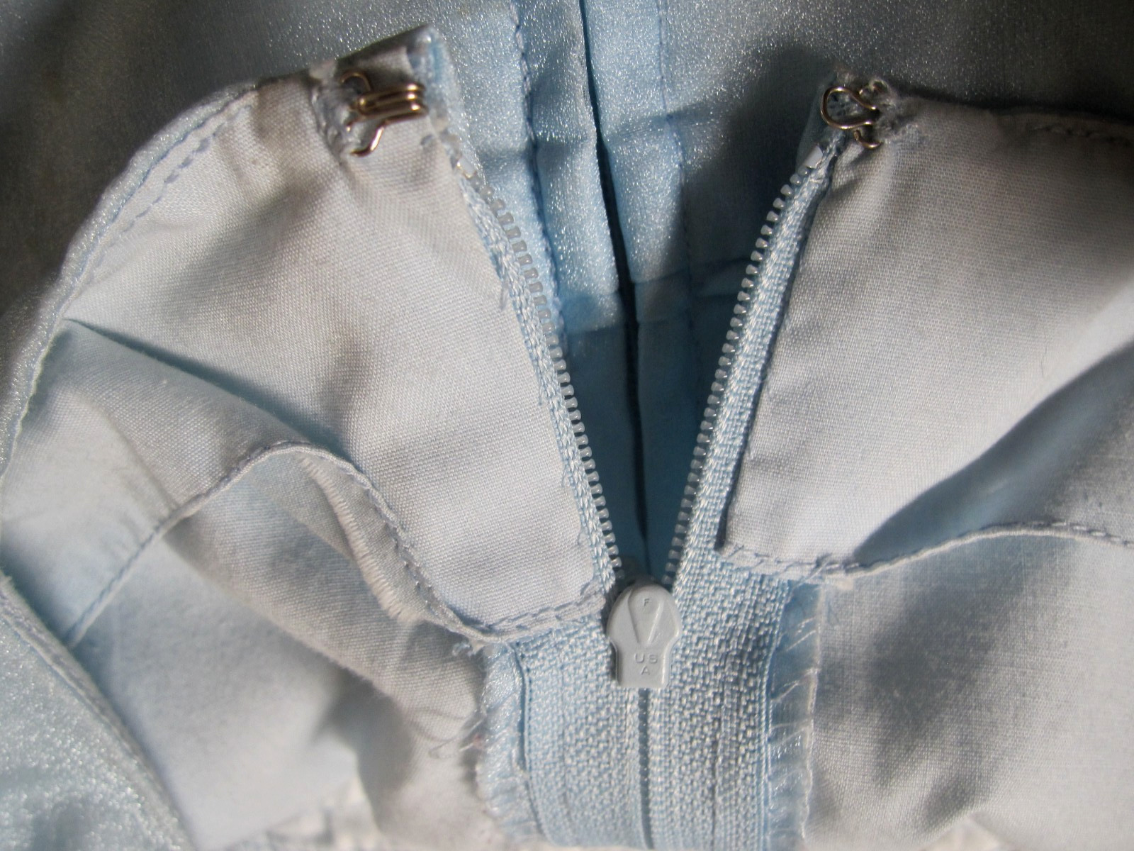 Vtg SQUARE DANCE PRAIRIE DRESS Blue Organza Ruffles Rows of White Lace Sz 12/14