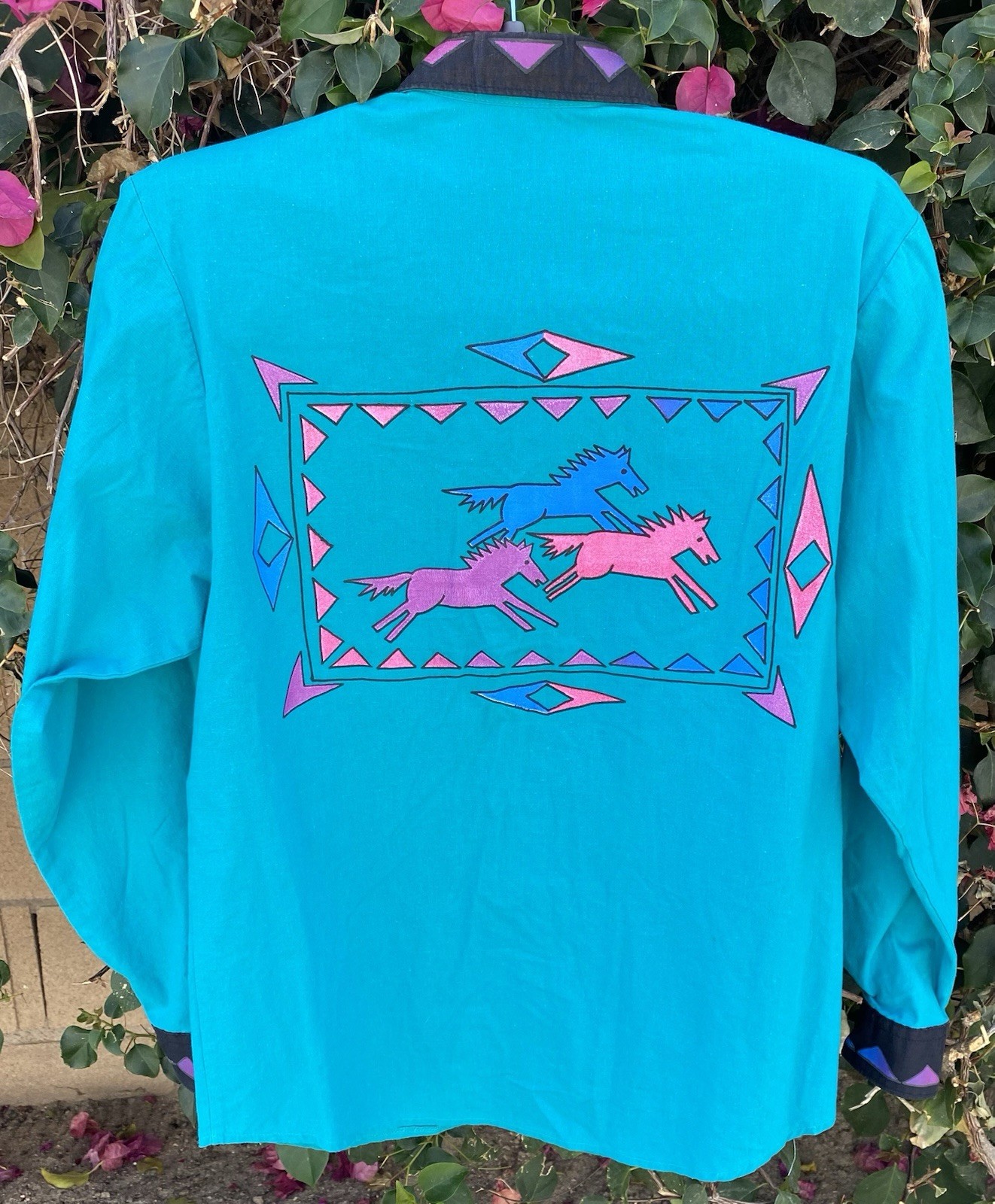 Vtg Cameo Rose Western Southwestern Shirt Top Blouse Horses 80s 90s Cowgirl XS