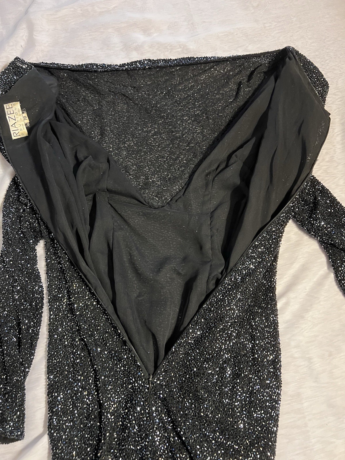 Vtg Naeem Khan Lillie Riazee Sequin Beaded mini long sleeve body con dress 80’s