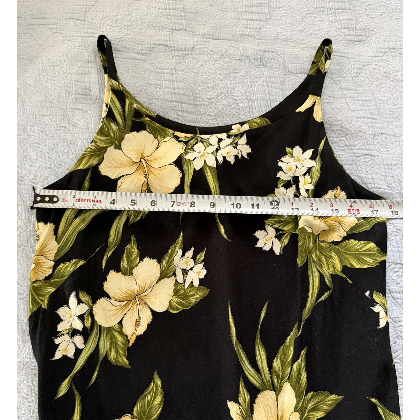 Iolani Hawaii Vintage 80s 90s Cream Black Yellow Floral Hibiscus Print Dress M