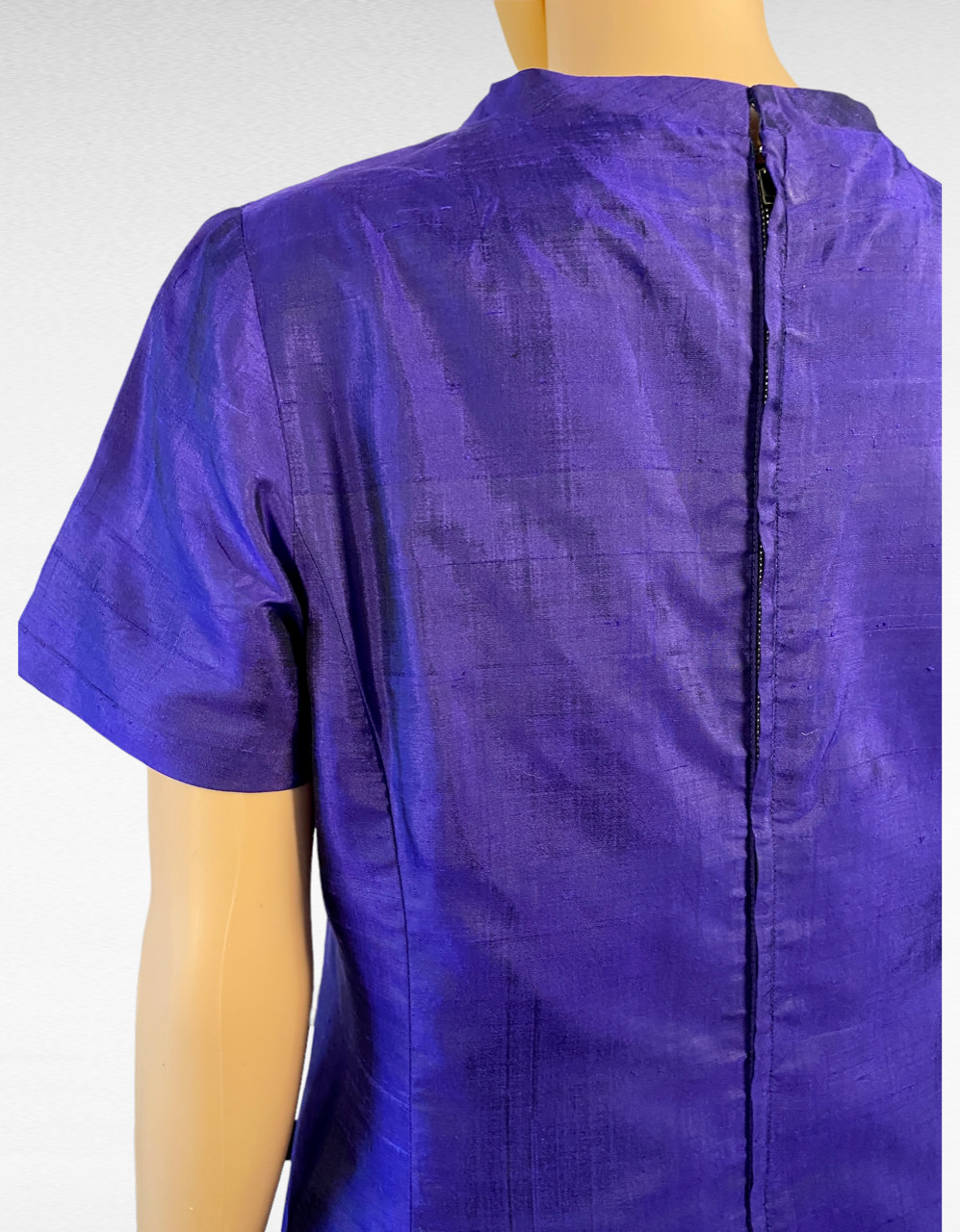 1960s Bangkok Couture Raw Silk Dress Purple Amethyst A-Line Handmade Size M