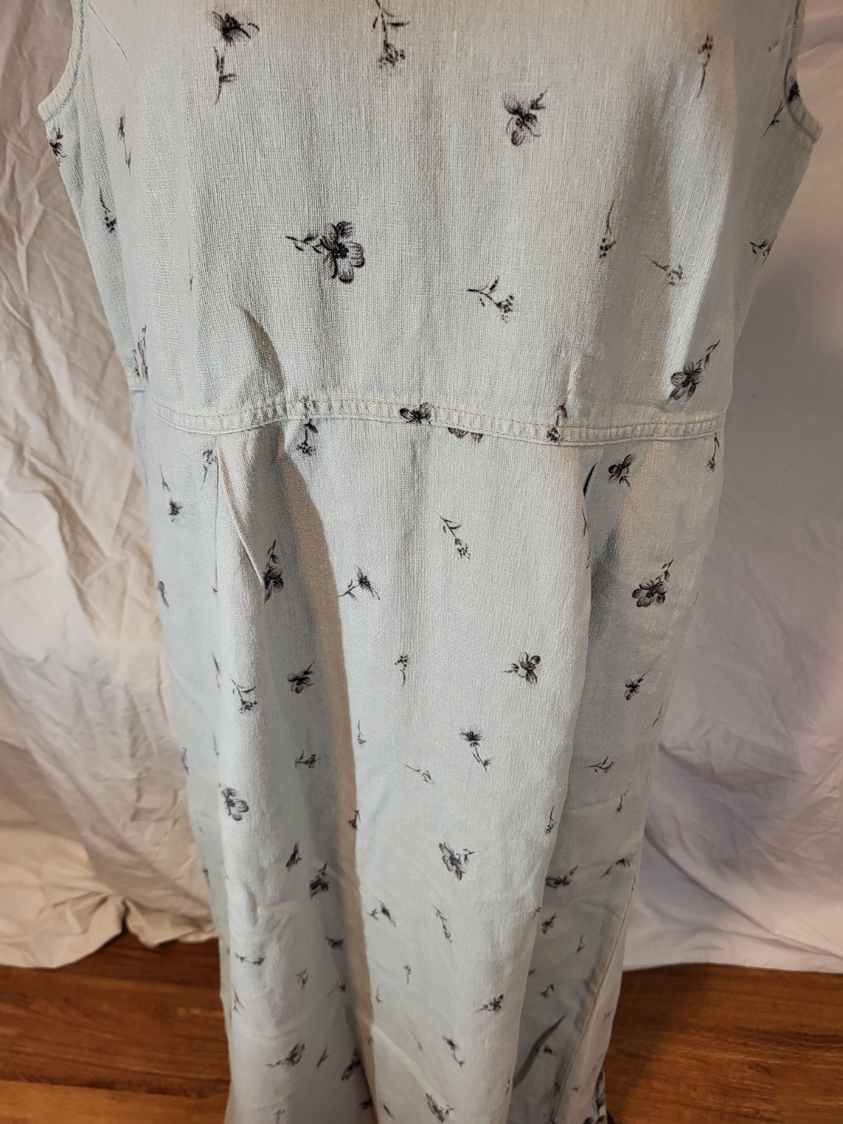 VTG Erika Collection Beige Linen Blend Floral Print Maxi Dress Womens Size S