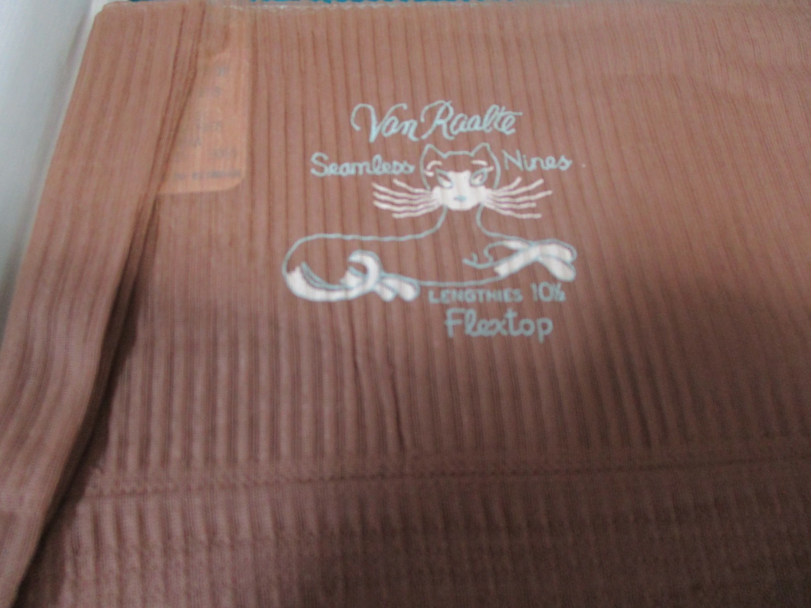 1 PR VINTAGE VAN RAALTE RHT FLAT KNIT SHEER NYLON STOCKINGS 10 1/2 LONG BEIGE