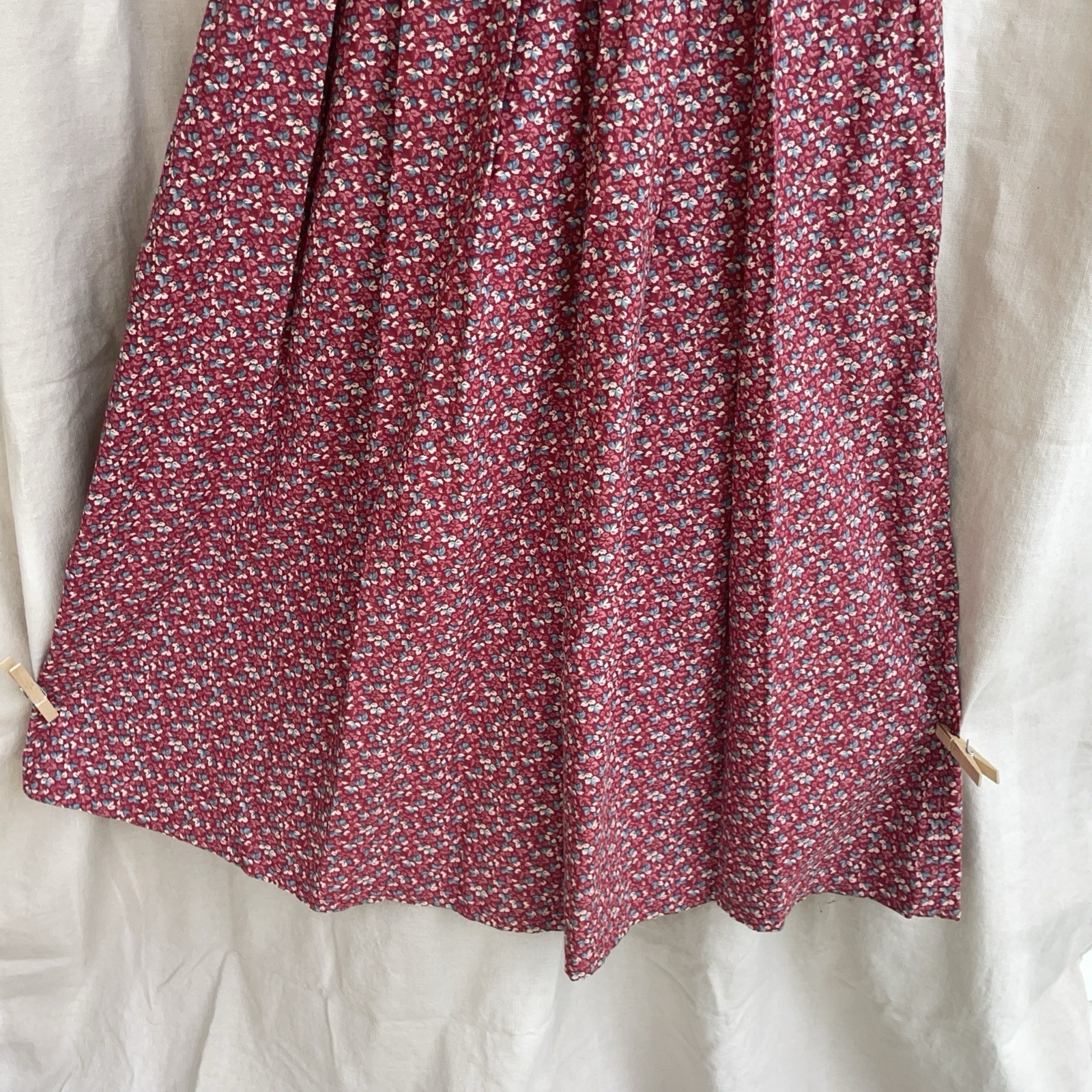 Handmade Vintage Red Floral Dress Cottage Prarie Country Trad Farm Wife S/M