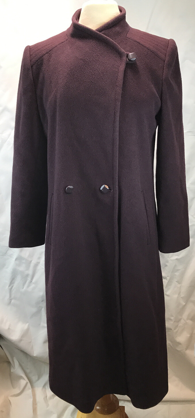 Vtg Classic Natalie Green by Bert Newman Burgundy Wool Coat Full Length-Small