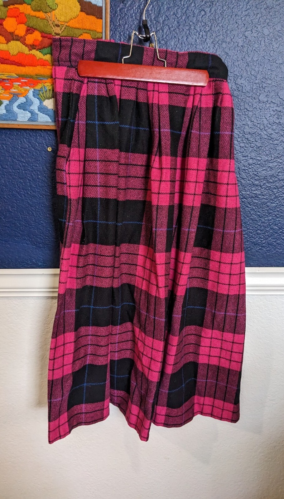 VTG Claude Hot Pink Plaid Tartan Skirt Wool Blend Sz 10 Extra Small XS