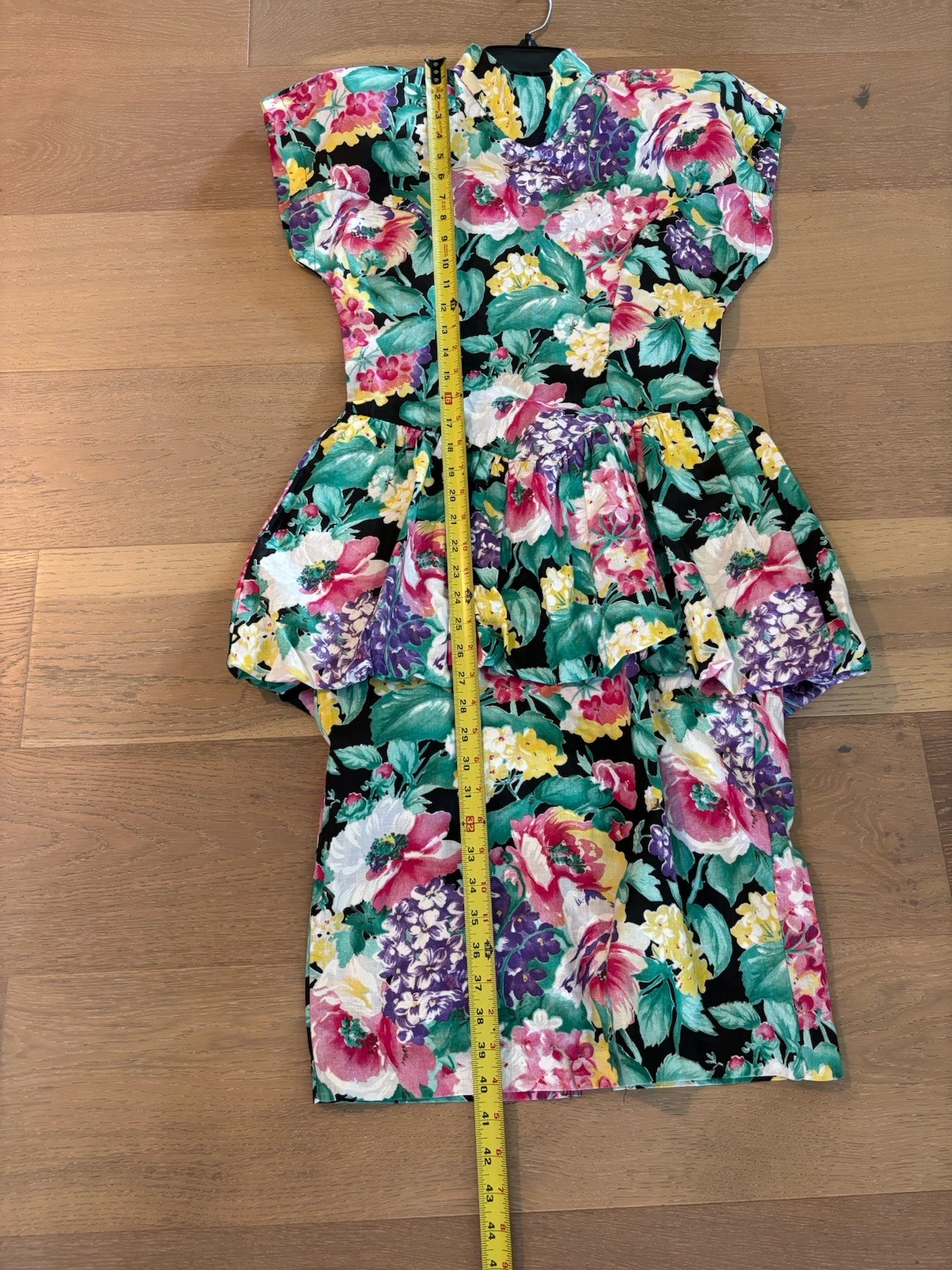 KATIE MFG Vintage 1980s Floral Cotton Drop Waist Midi Dress Tiered Flounce Skirt