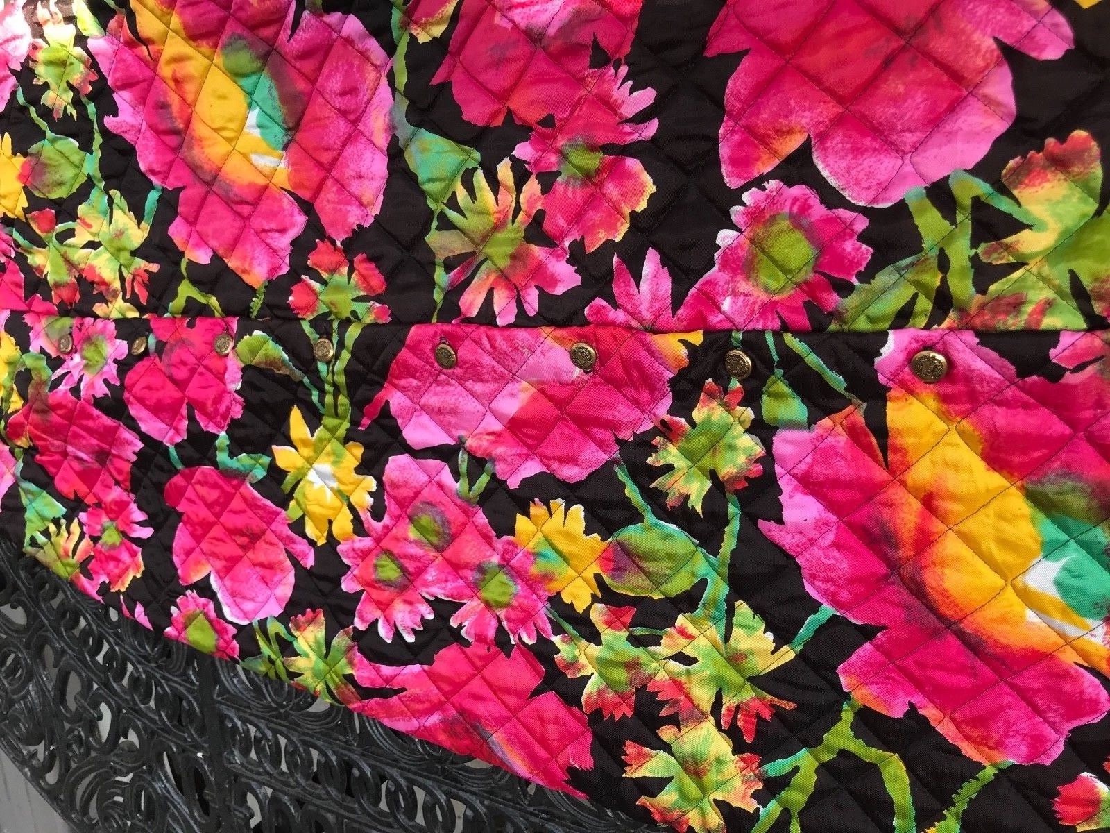 Vintage Skirt Quilted Long Length Floral Print Button Down A Line 24″ Waist S