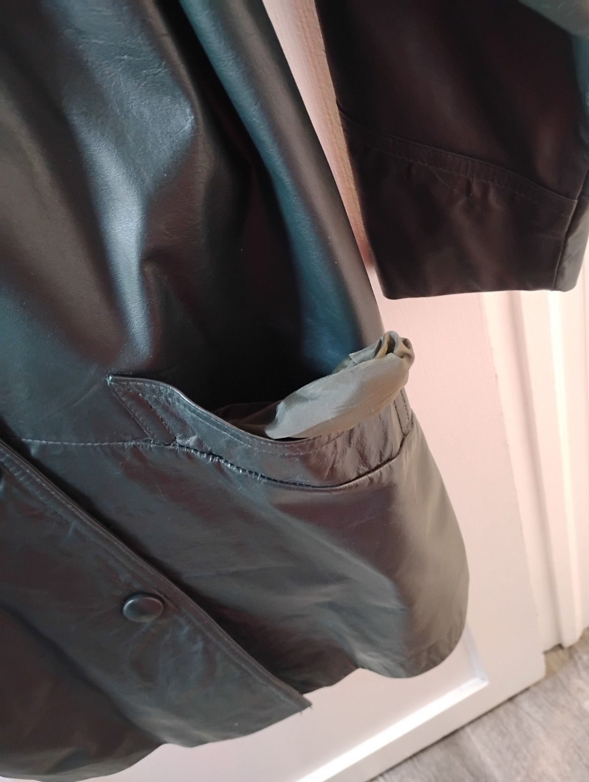 Vintage 80s Harbor Dark Green Leather Jacket Oversized Shawl Collar Coat Medium