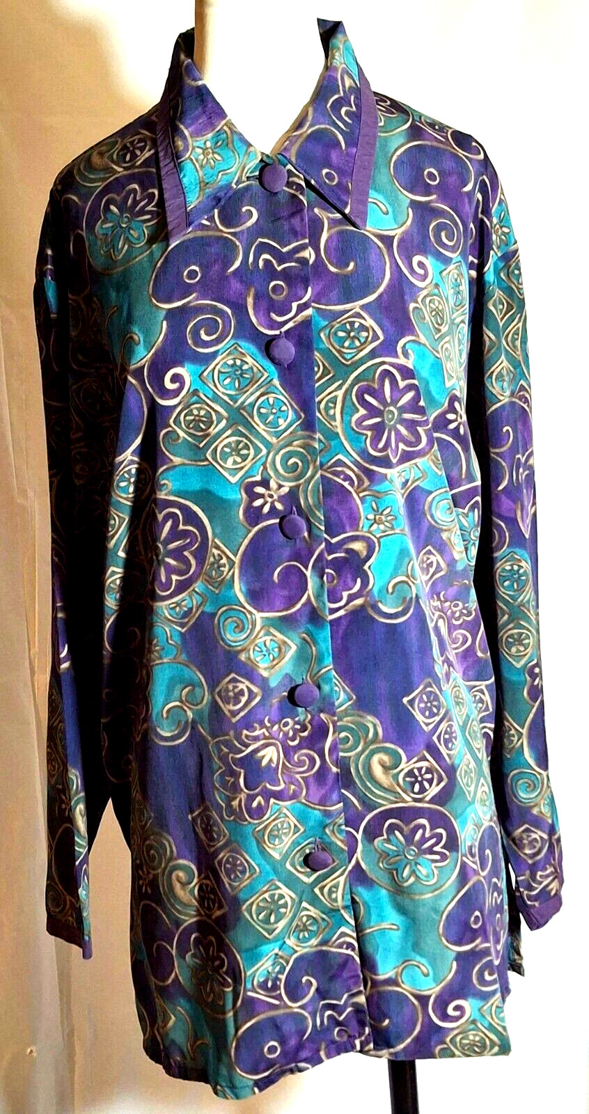 Vintage Collections Internationale 1980s Big Shirt Tunic Blouse Purples Size M