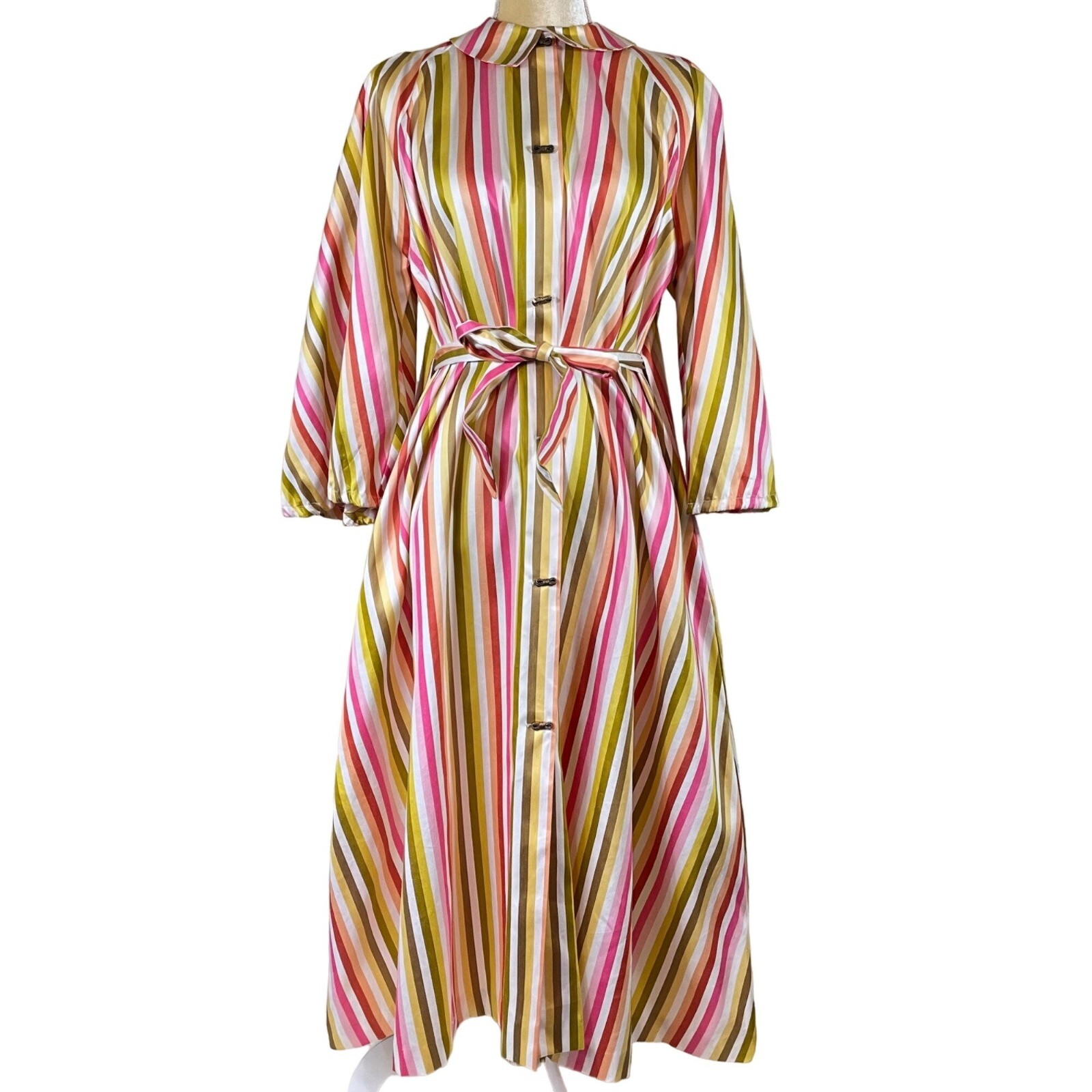 50s Vintage Saks Fifth Avenue Stella Fagin Pink Yellow White Striped House Coat
