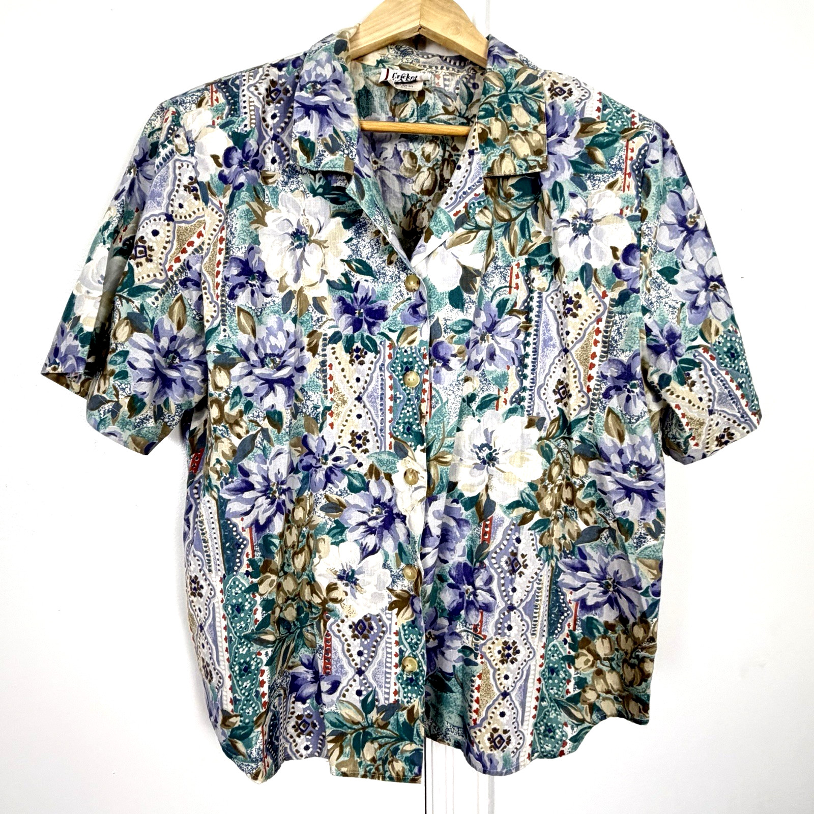VTG Cricket Lane Womens 16 L Floral Shirt Button Up Collared Cottagecore