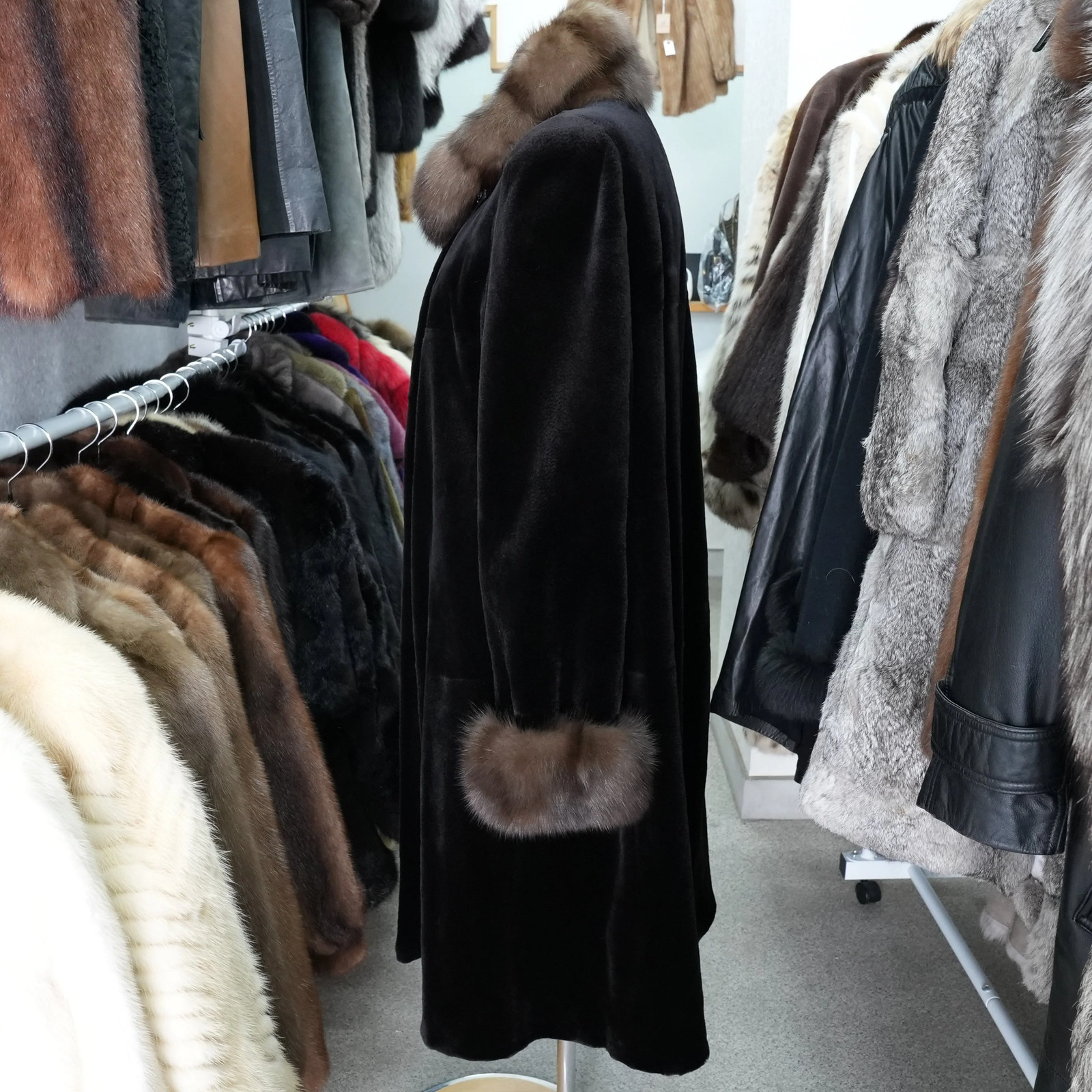 Shaved Mink and Russian Sable Trim Long Coat – Genuine Vintage Fur From Japan