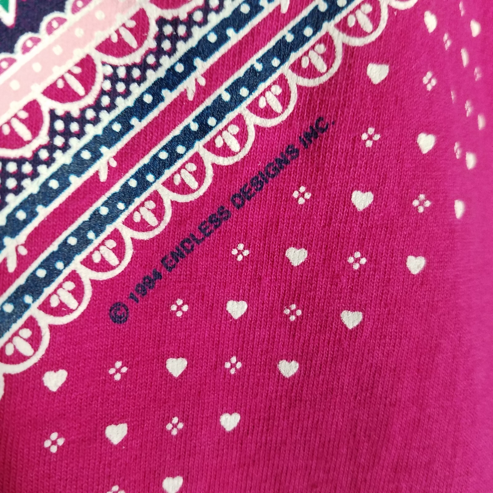 Vintage Jerzees T-Shirt Adult Large Hot Pink Hearts Bow Granny 1994 Crewneck