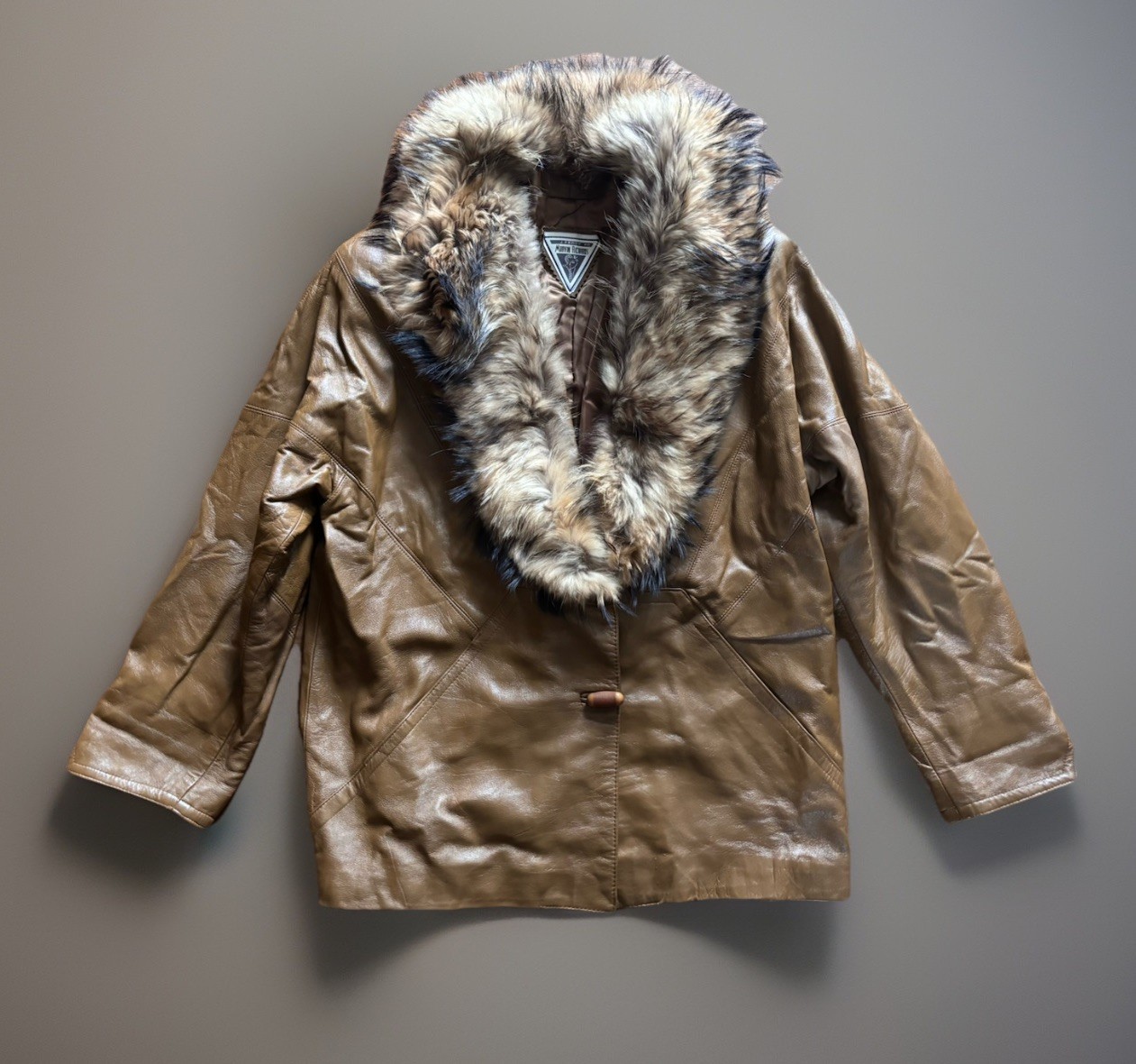 VTG 80s J.Percy For Marvin Richards Leather Fur Trim Coat.brown/large