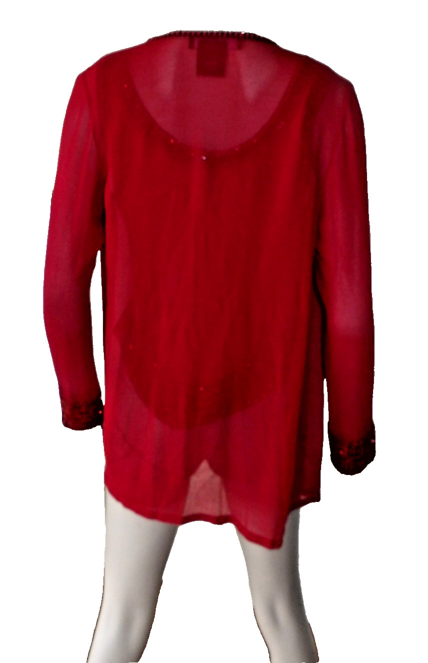 JKARA New York 8 M Cardigan Topper Jacket Tank Top Red Sheer Beaded Vtg 90s Retr
