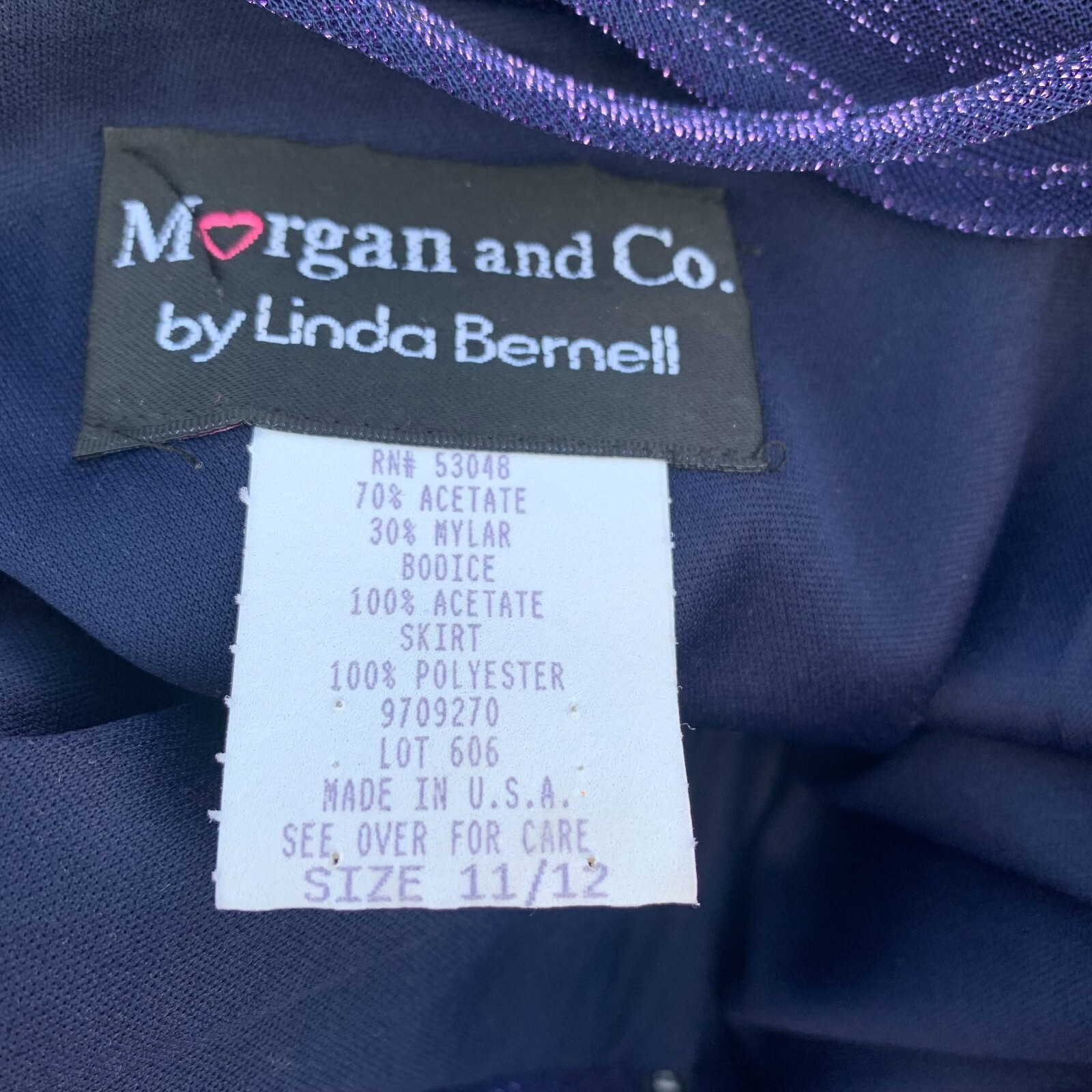 Vtg Morgan & Co Linda Bernell Maxi Dress Formal Gown 11 Purple Iridescent Fairy