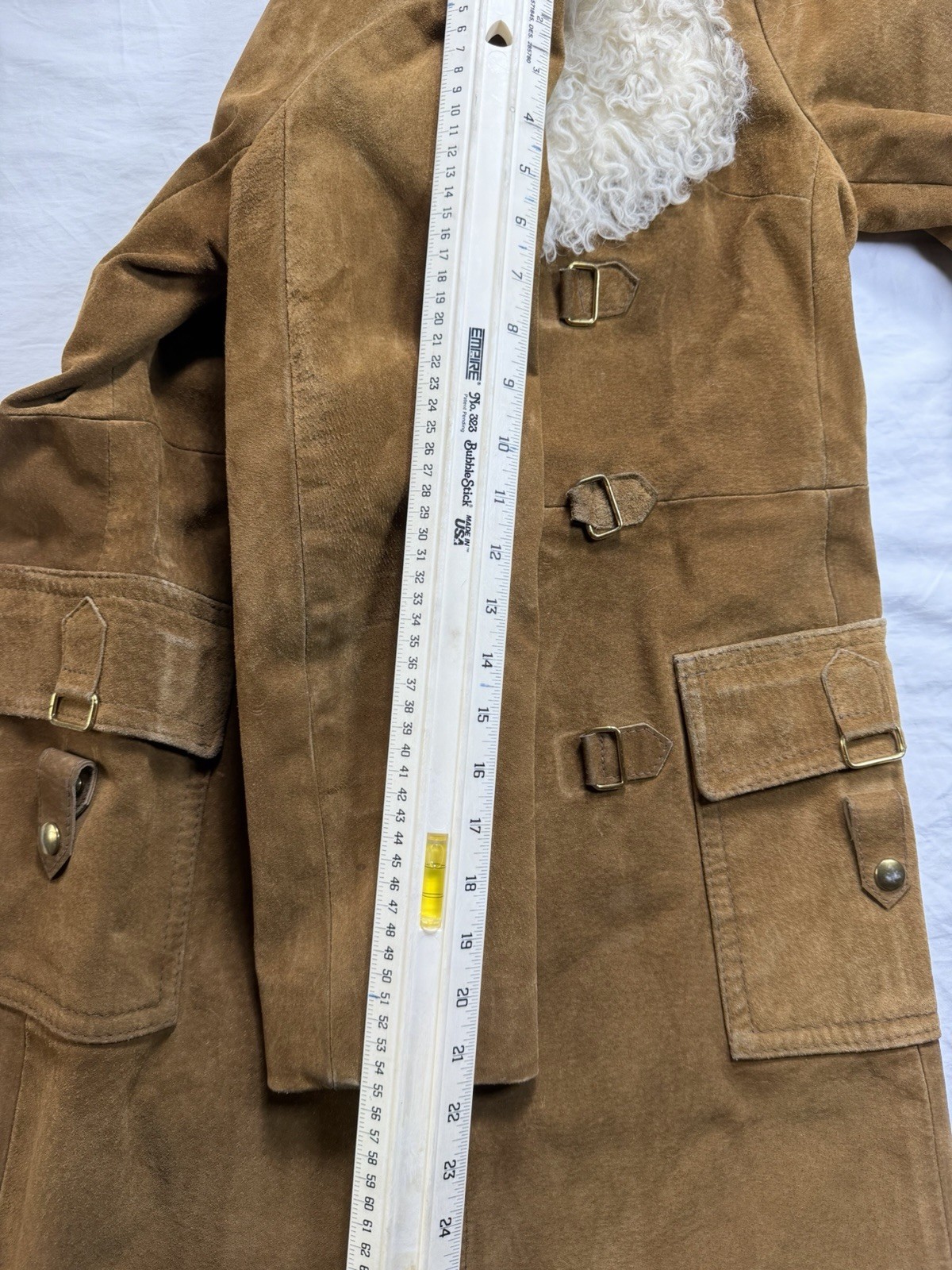 Vintage Rare Jeno de Paris Mid-length Trench Suede Coat -Tibetan Lamb Fur
