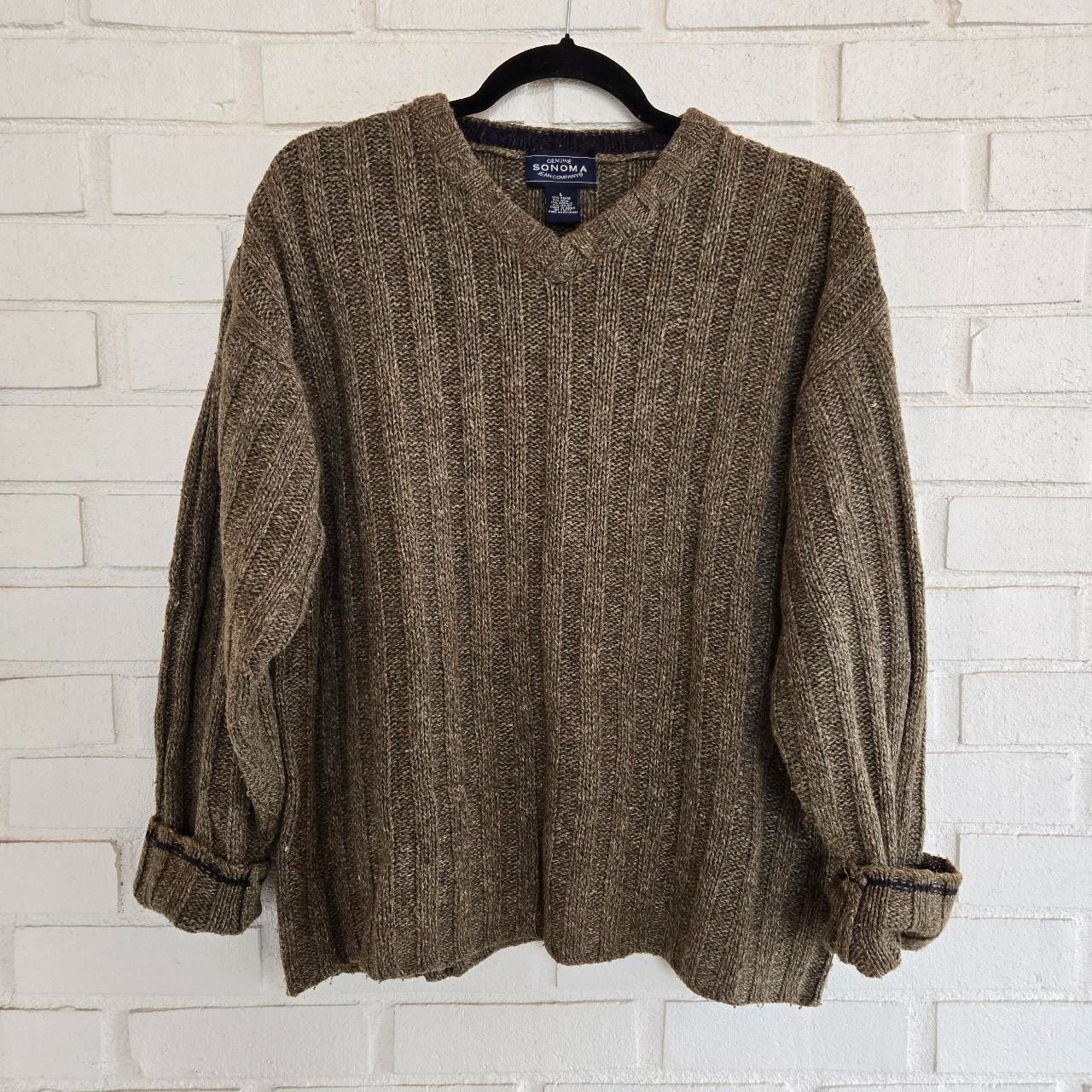 Vtg 90s Y2K Cotton Wool Blend Knit Sweater, Earthy, Brown, Vneck, Sonoma, Size L
