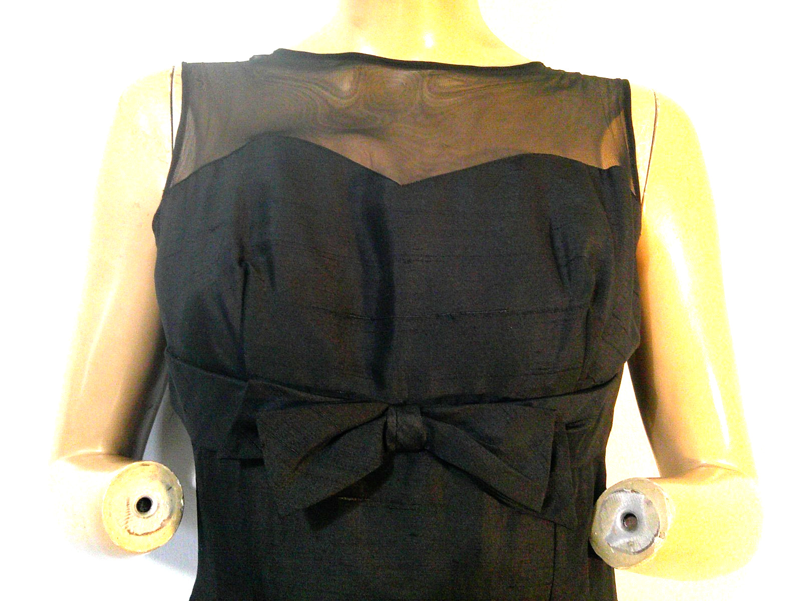 Vtg 50’s Black Raw Silk Illusion Wiggle Hourglass Pin Up Dress MINT 36-28-38