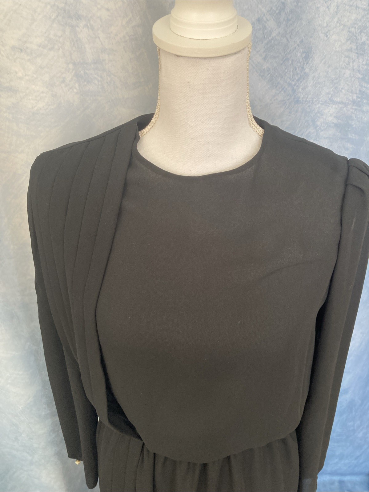 St. Gillian By Kay Unger Vintage 1980s Black Midi Dress Lightweight Button Back